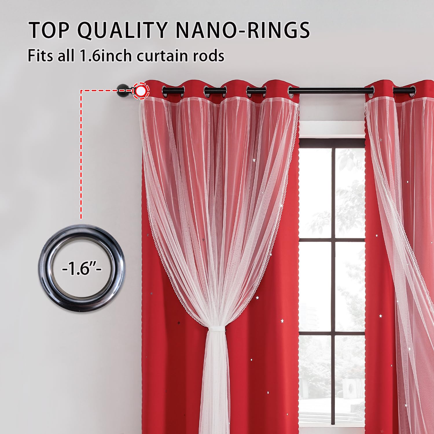 Blackout Curtains for Bedroom - Red & Black Unicorn Design, 2 Panels (34x84 inches) - Girls Room Decor, Kids Window Treatment for Better Sleep & Light Blocking
