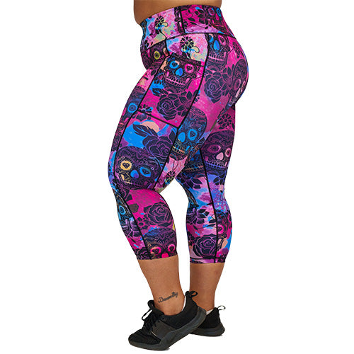 Gothic Rose Skull Print Leggings for Women - Stretchy High Waist Yoga Pants - Perfect for Halloween, Cosplay & Gothic Fashion