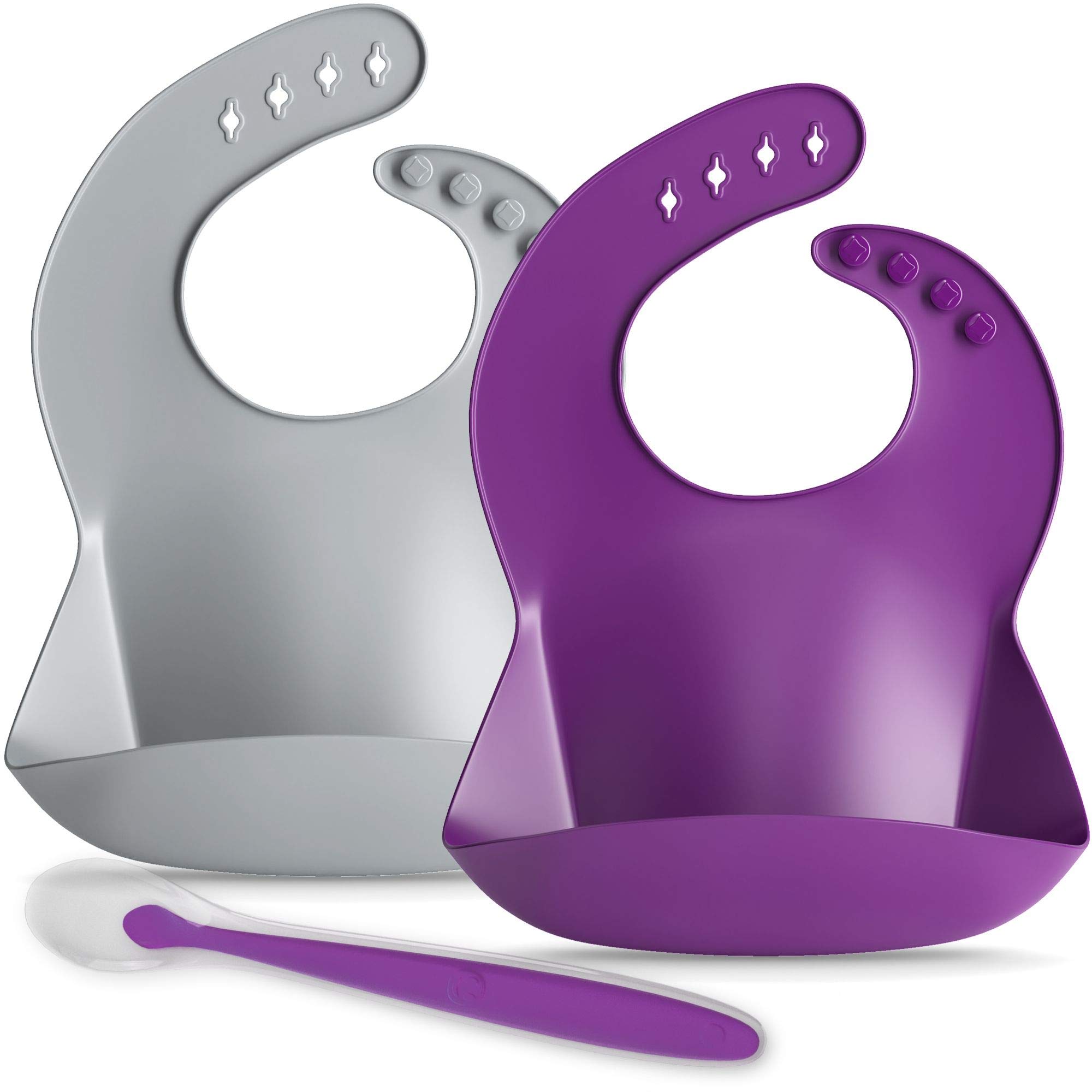 **Soft Silicone Baby Bibs with Feeding Spoon - Adjustable & Waterproof for Infants & Toddlers - Dishwasher Safe - Mess-Free Mealtime - Perfect for High Chairs, Travel & Home Use**
