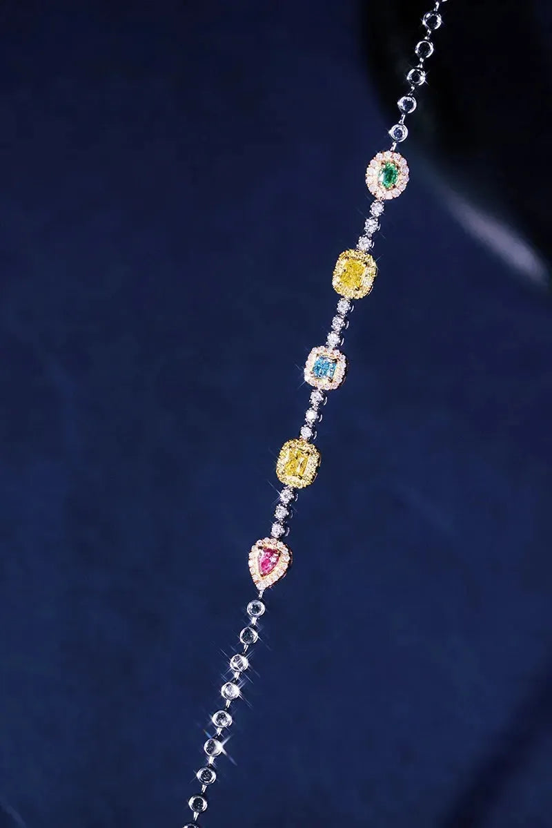 18K White Gold Diamond Bracelet for Women - Genuine Natural Diamonds, Romantic Colorful Design, High-End Wedding Jewelry - Perfect for Anniversaries, Engagements & Special Occasions