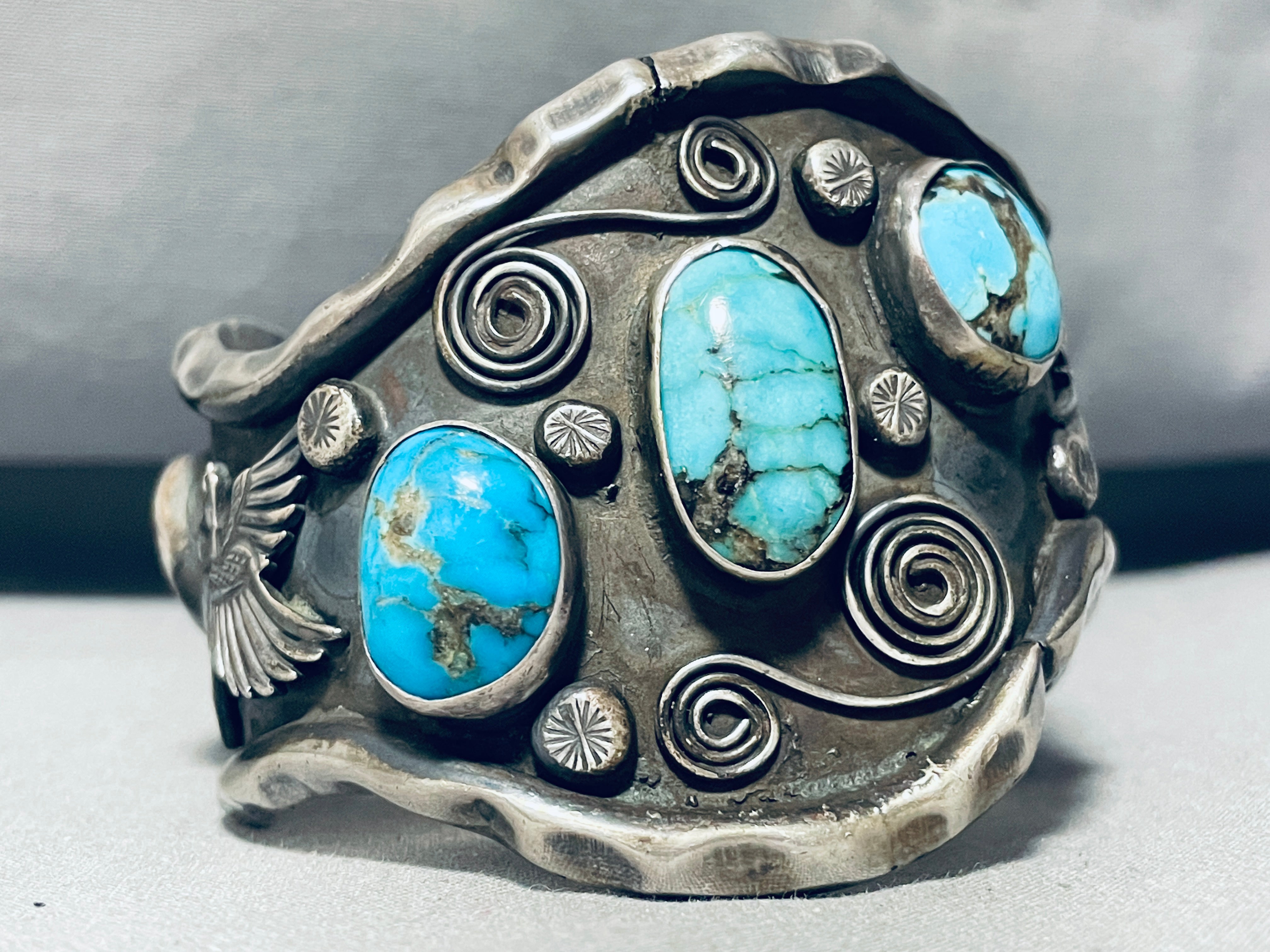 115 Grams Mens Vintage Native American Navajo Turquoise Sterling Silver Bracelet