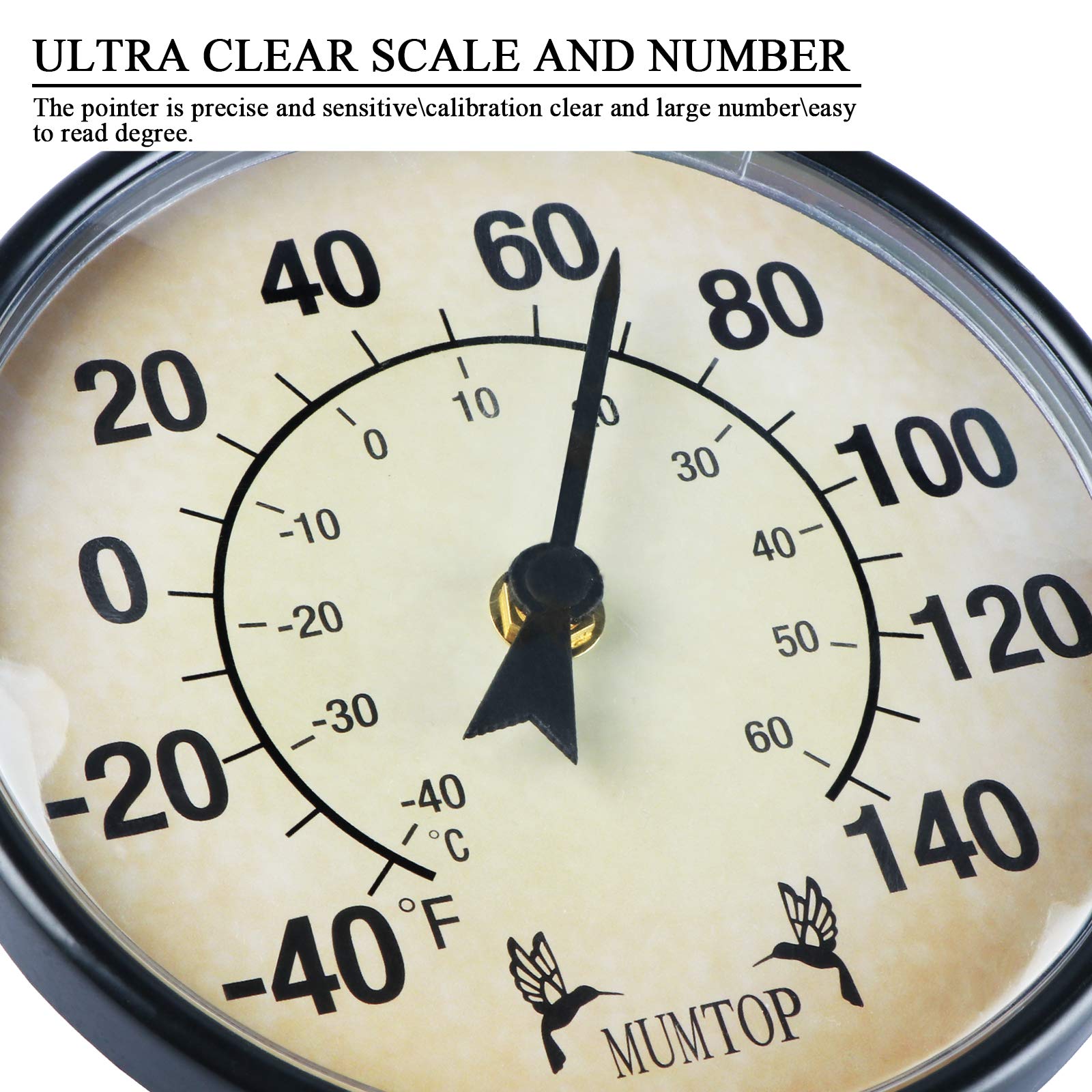 Accurate Indoor Outdoor Thermometer Hygrometer - Wall Mounted Weather Thermometer for Patio, Garden, Home - No Battery Required, Hanging Decor with Hummingbird Design | Perfect for Home, Office, Greenhouse & Weather Monitoring