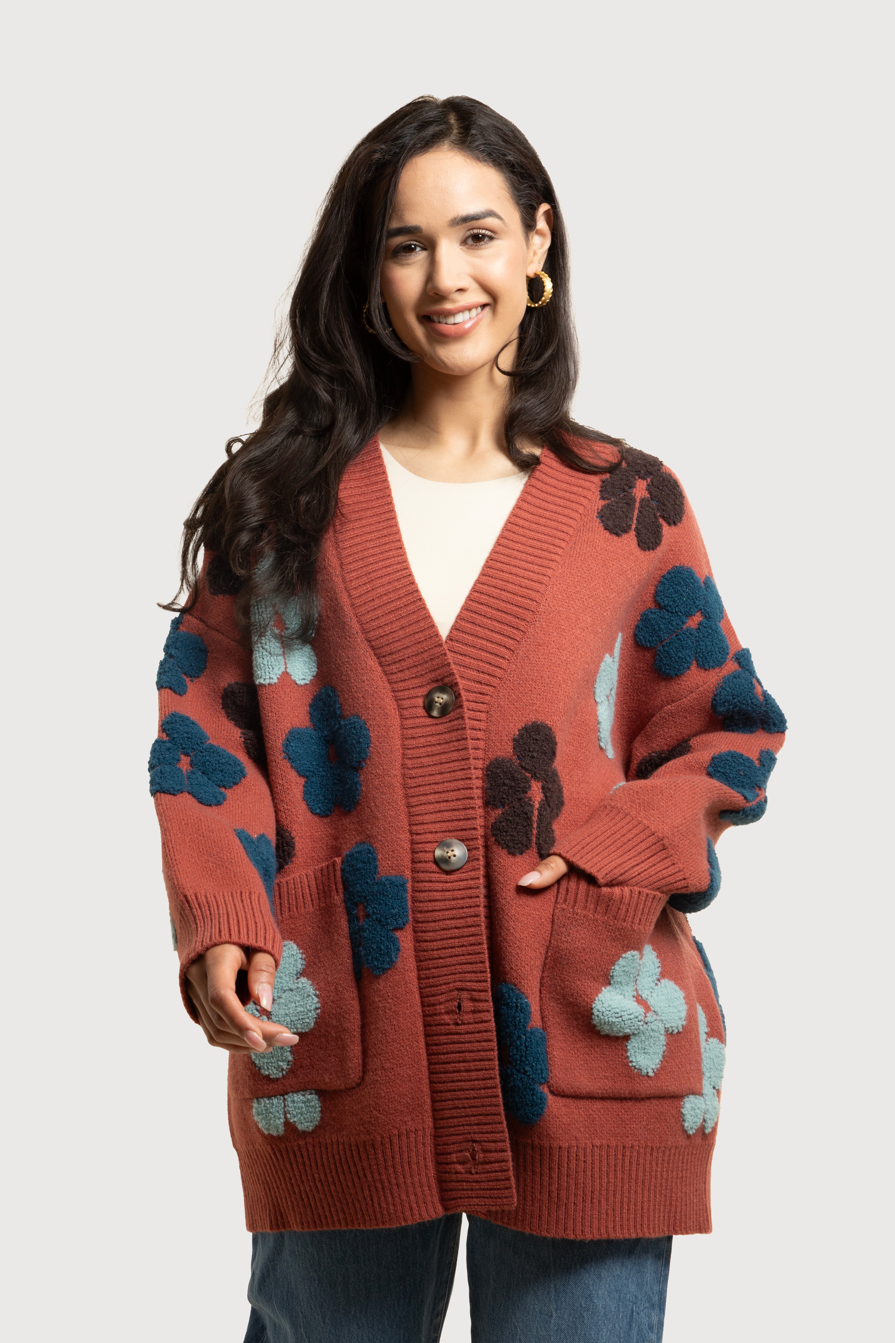 Floral Knit Cardigan for Women - Lightweight Open Front Sweater - Perfect for Spring & Fall Outfits, Office Wear & Casual Dates