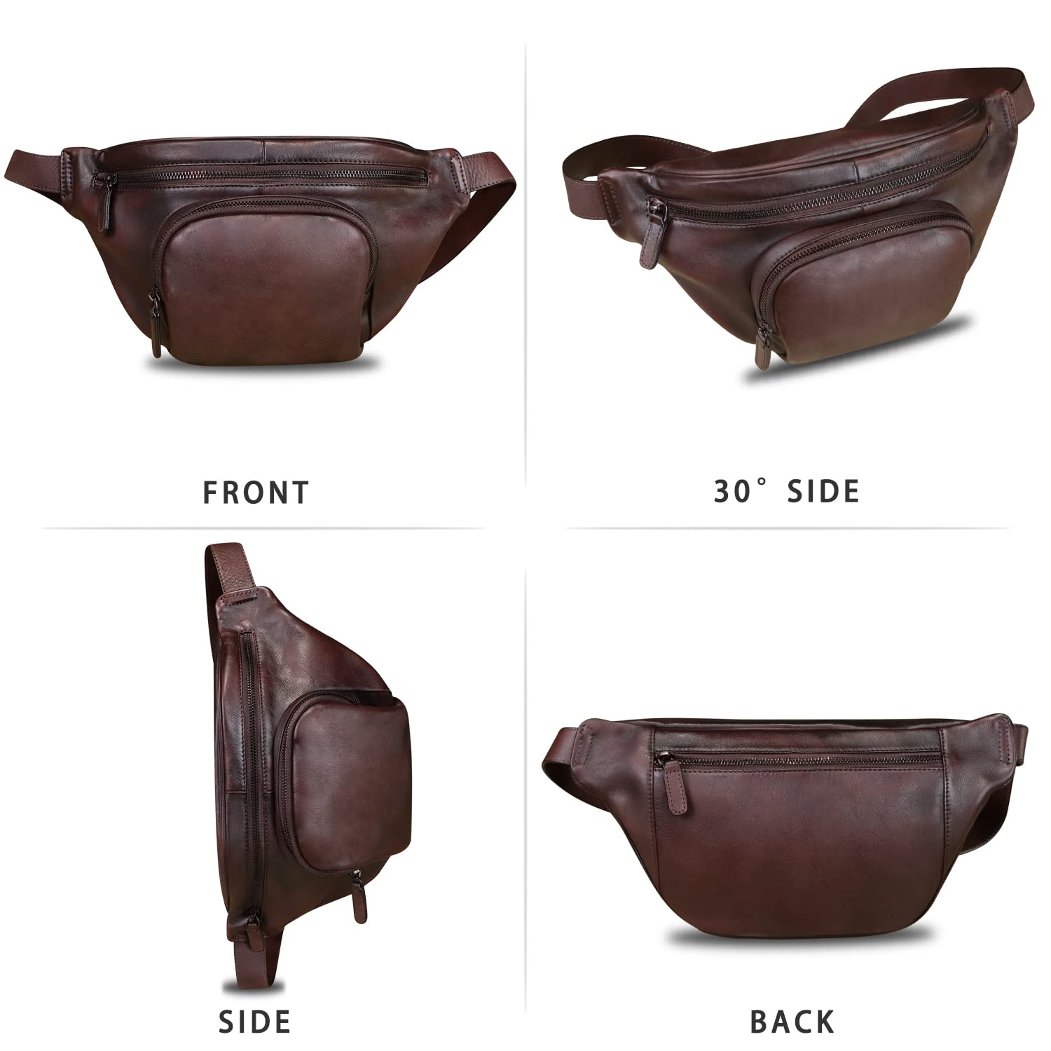 Genuine Leather Fanny Pack for Women & Men - Vintage Crossbody Sling Bag, Waist Bag & Chest Purse (Coffee Brown) - Perfect for Travel, Hiking, Concerts & Everyday Use