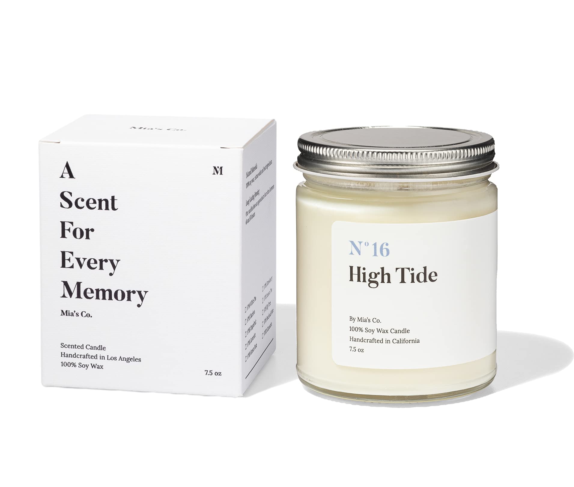 Mia's Co. High Tide Scented Candle - Sea Salt & Jasmine Aromatherapy Soy Candle in 7.5 oz Jar with Cotton Wick | Natural Home Fragrance for Stress Relief & Relaxation | Perfect for Spa Nights, Meditation, and Romantic Home Decor | Long-Lasting Gift for Women & Housewarming