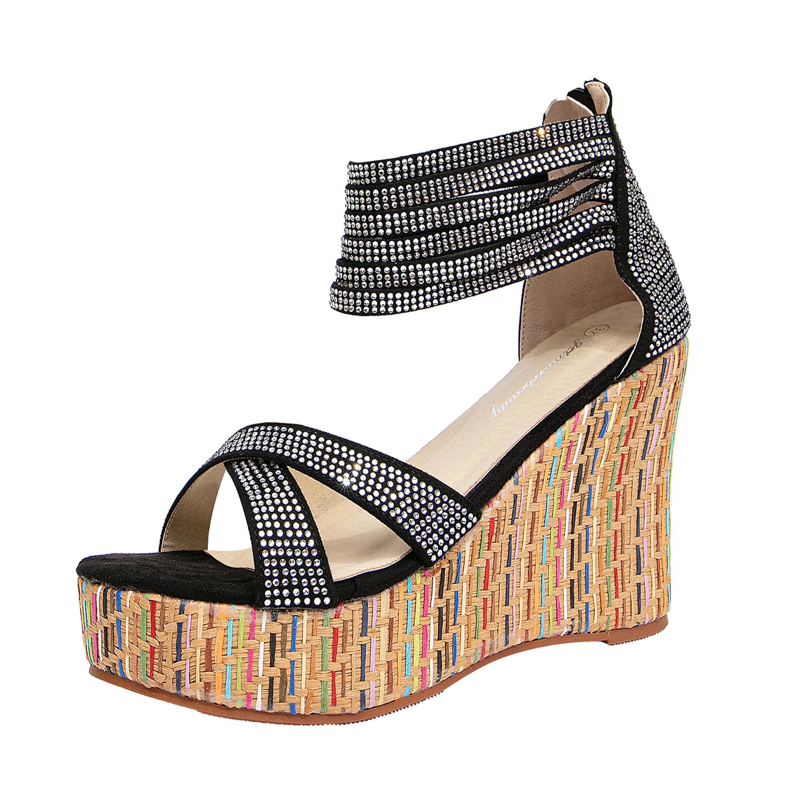 Getmorebeauty Women's Pearl Embellished Wedge Sandals - Comfortable Platform High Heels for Summer, Beach & Casual Outings
