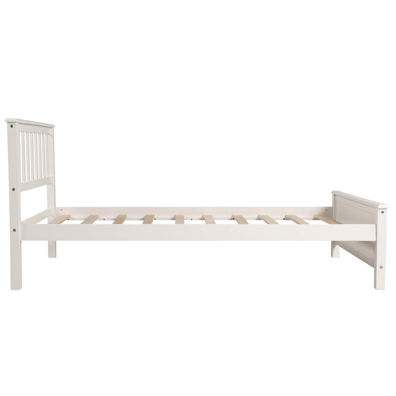 MERITLINE Twin Bed Frame with Headboard & Footboard - Solid Wood Platform Bed, No Box Spring Needed - White - Perfect for Kids, Teens & Guest Rooms