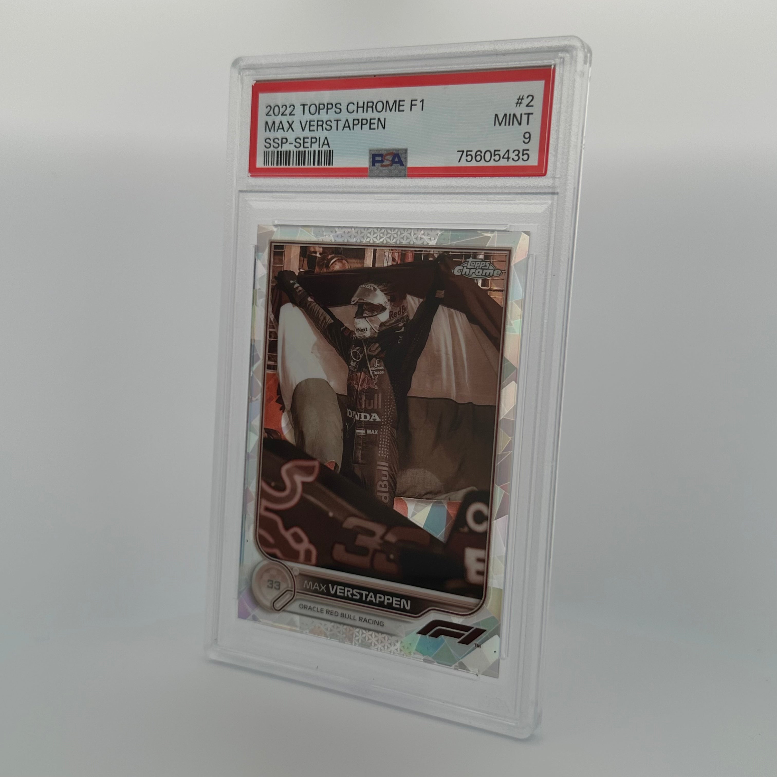 PSA 9 Graded Max Verstappen #2 Sapphire Edition SSP Sepia 065/100 - Rare Collectible F1 Racing Card for Display & Investment
