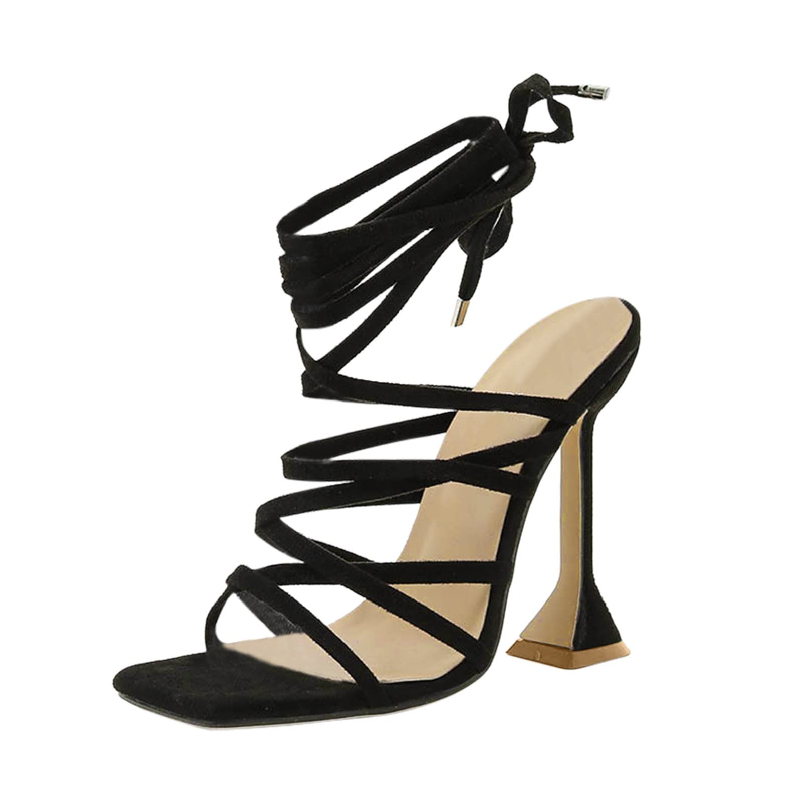 Women's Fashion Solid Color Suede High Heel Sandals with Wineglass Heel & Ankle Strap - Elegant Dressy Summer Shoes for Weddings, Parties & Date Nights