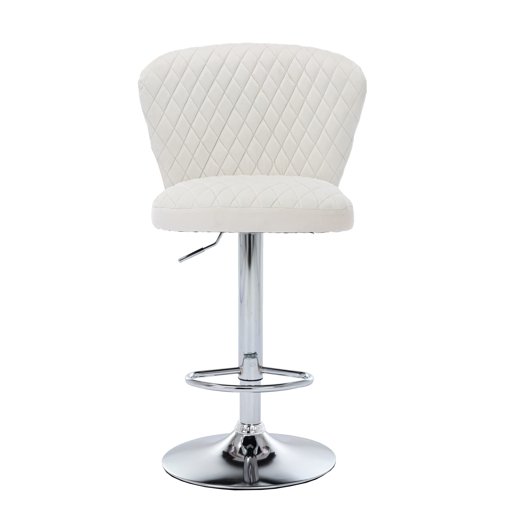 2 Pack Velvet Swivel Bar Stools with Backrest & Footrest - Adjustable Height Modern Kitchen Counter Stools with Silver Metal Base for Bistro, Pub, Dining Room & Home Decor (Beige) - Perfect for Breakfast Nooks, Kitchen Islands & Entertaining Guests