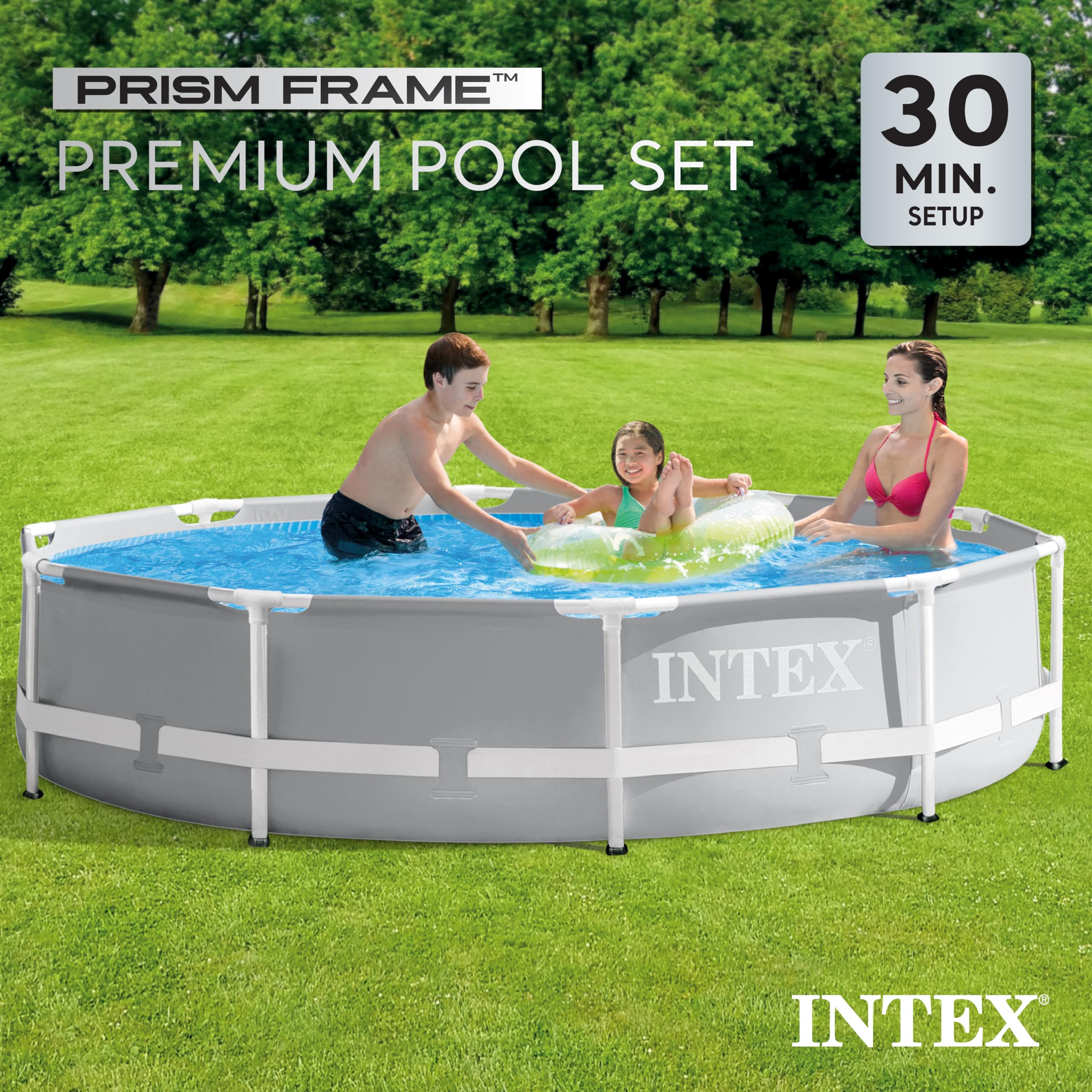 INTEX 26701EH 10ft x 30in Prism Frame Above Ground Swimming Pool Set with 330 GPH Filter Pump & Removable Ladder - Perfect for Backyard, Family Fun, Summer Cooling and Outdoor Parties