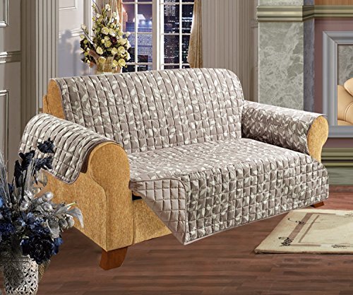 Quilted Furniture Protector for Pets & Kids - Soft Microfiber Cover with Egyptian Cotton Feel, Natural Leaf Design - Perfect for Sofas, Couches & Loveseats in Homes with Dogs & Children
