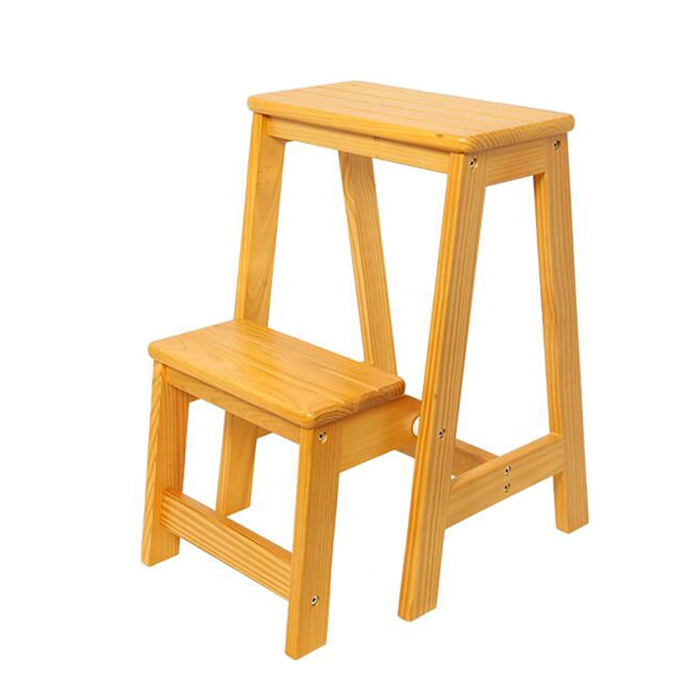 WWL Solid Wood Step Stool - 2 Step Foldable Ladder for Home, Kitchen & Bathroom | Multifunctional Household Stool for Indoor Use | Yellow Walnut Finish | Perfect for Reaching High Shelves & Storage