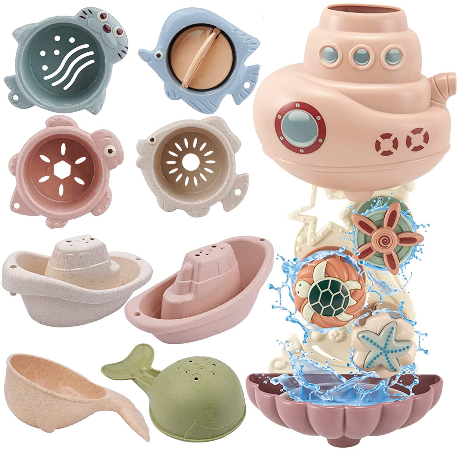 AESTEMON Bath Toys for Toddlers 1-3 Years - Fun & Safe Baby Bath Toys with Cute Sea Animal Spinning Gears & Cups | Perfect Gift for 1 2 3 Year Old Boys & Girls | Great for Bathtime Play & Early Learning Development