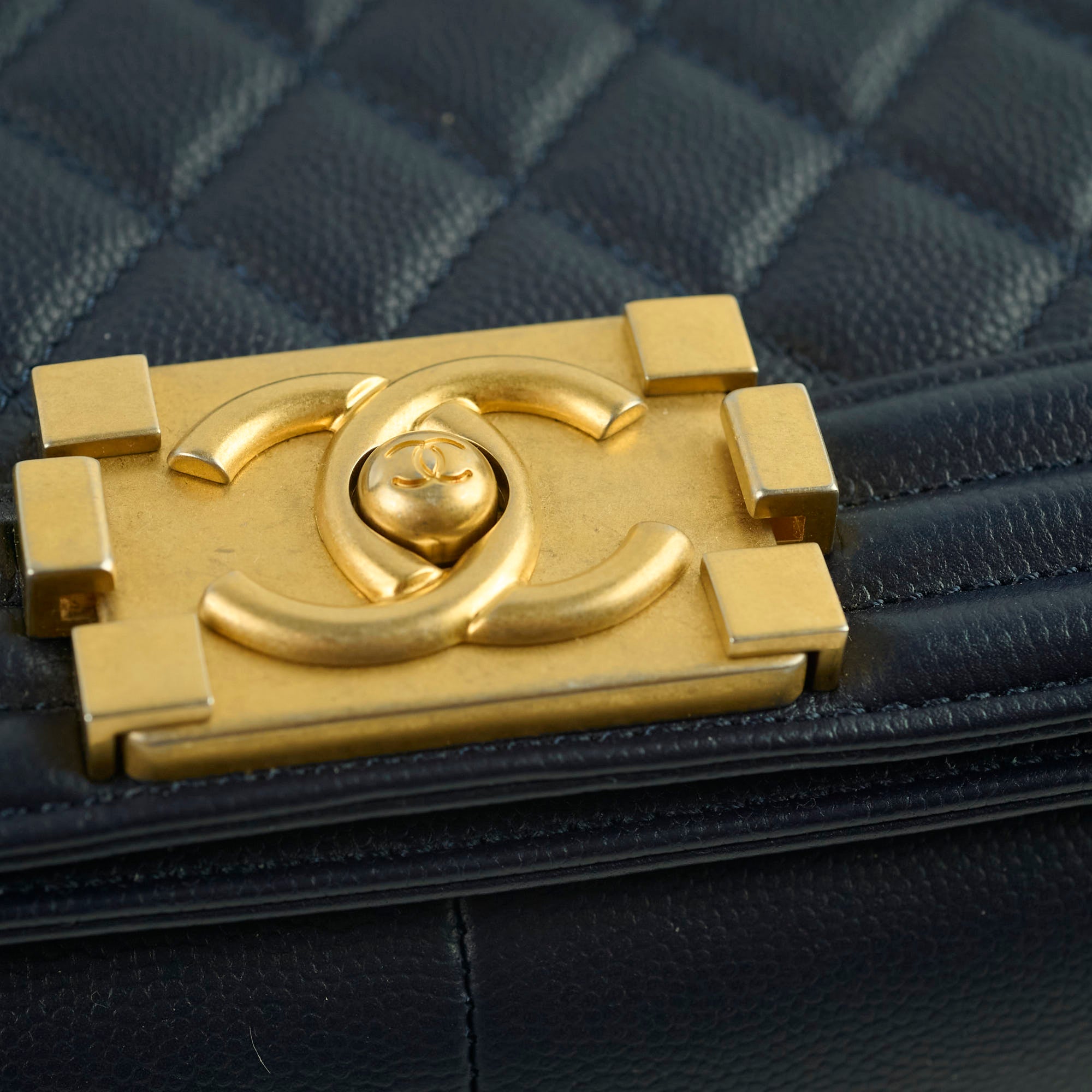 Chanel Boy Old Medium Flap Bag in Navy Caviar Leather - Perfect for Evening Events & Luxury Fashion Accessories