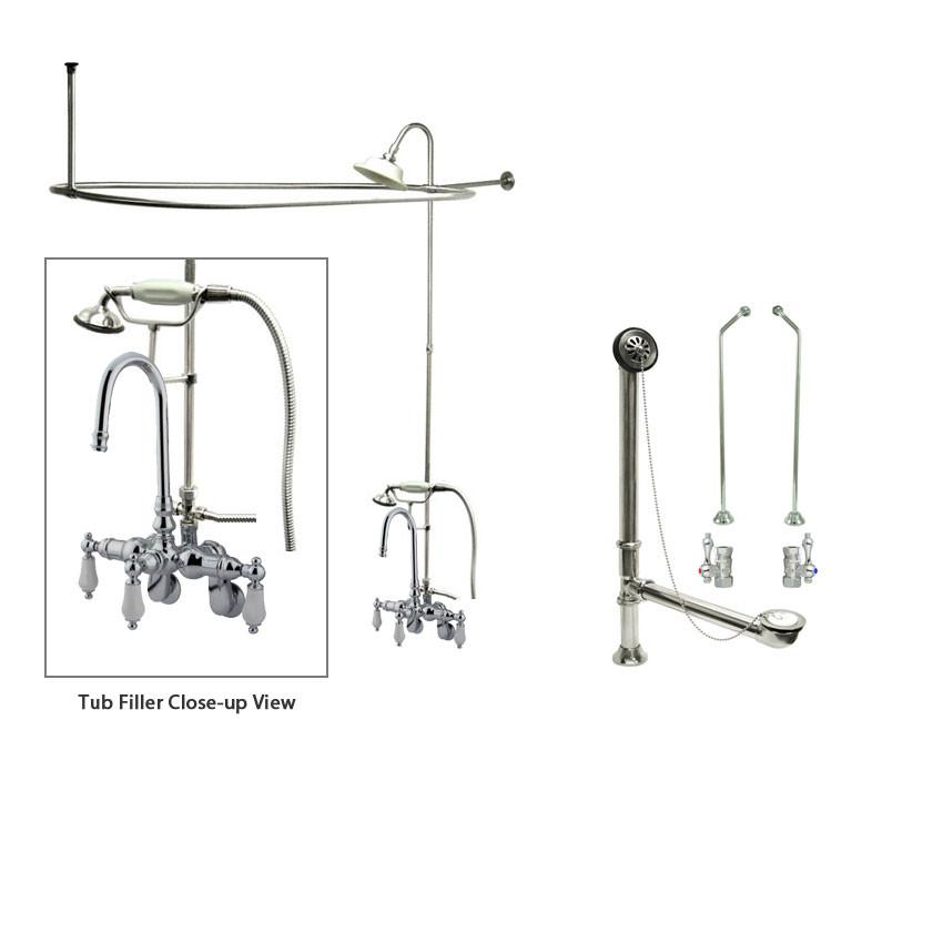Chrome Clawfoot Tub Faucet Shower Kit with Enclosure & Curtain Rod 306T1CTS - Vintage Style Bathroom Fixture for Freestanding Tubs - Perfect for Bathroom Renovations and Spa-Like Showers