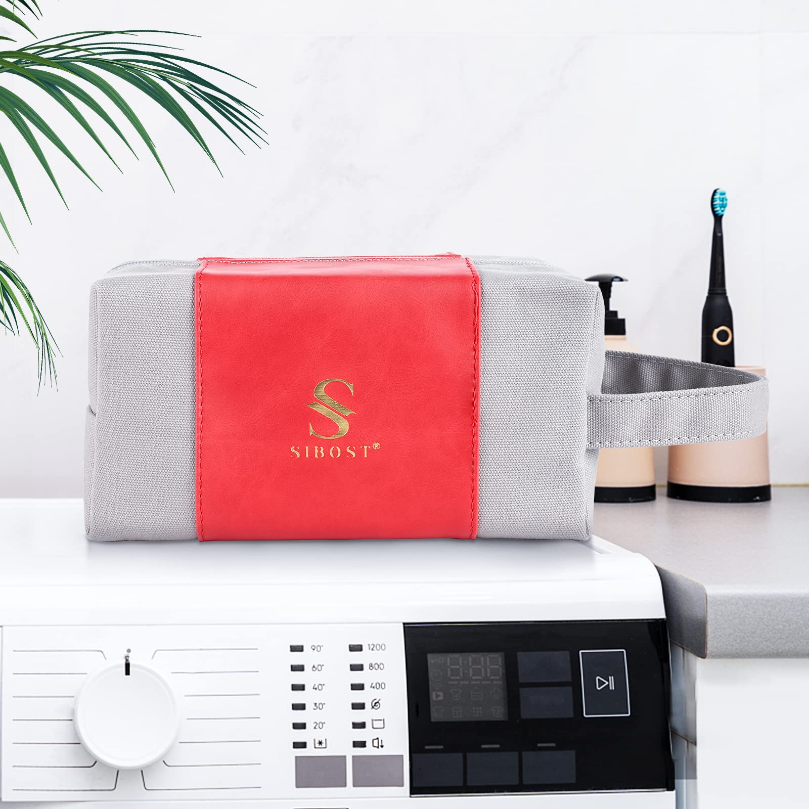 Premium Leather & Canvas Toiletry Bag for Men - Travel Grooming Kit with Razor Holder - Ideal for Shaving, Cosmetics & Toiletries - Perfect Gift for Birthday, Father's Day, Anniversary & Wedding Groomsmen (Gray) - Great for Business Trips, Vacations & Gym Use