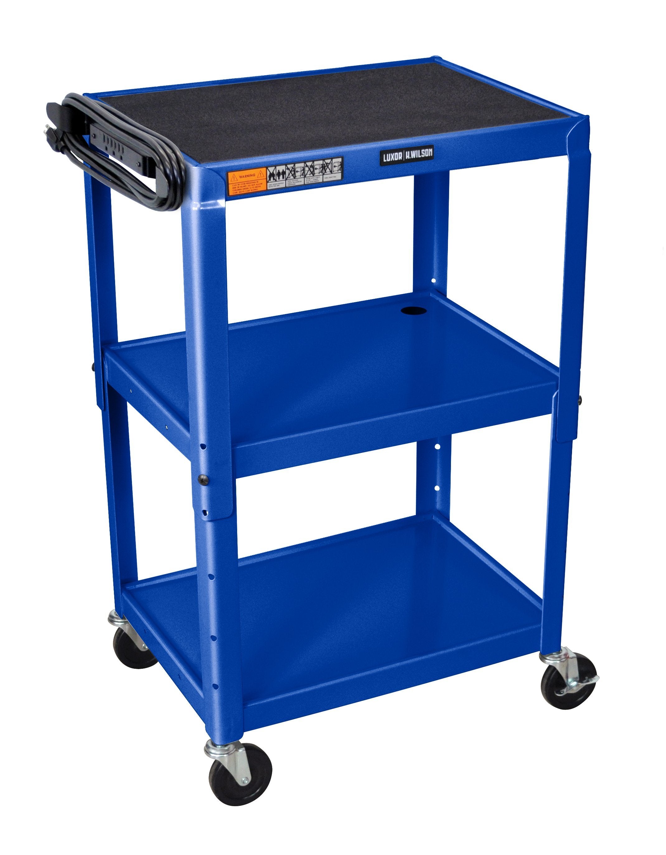 Luxor Adjustable Height Royal Blue Metal A/V Cart - Mobile Media Stand for Classroom, Office, or Home Theater Use