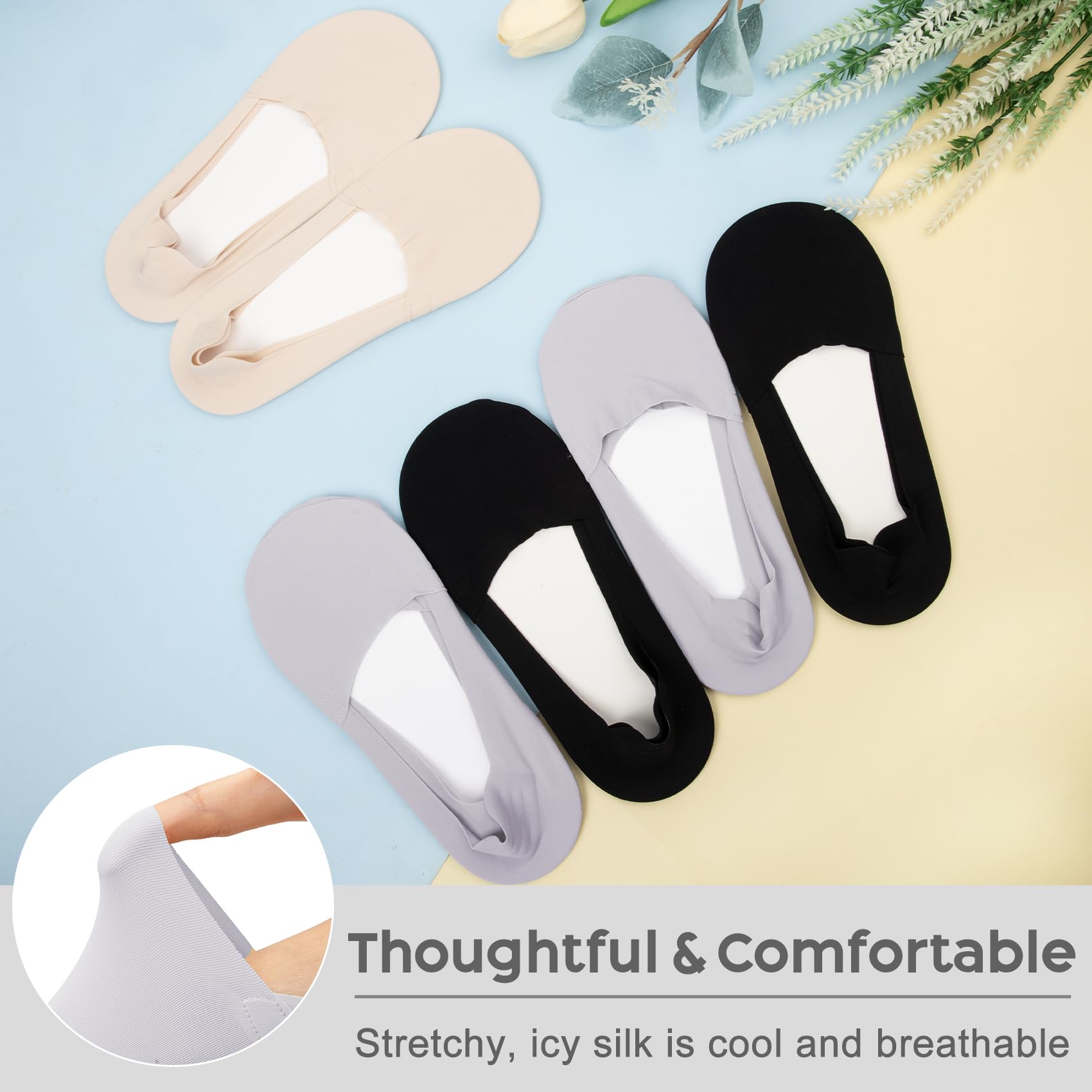 YSense Women's No Show Socks 6 Pairs - Invisible Non-Slip for Flats & Heels | Workout & Daily Wear
