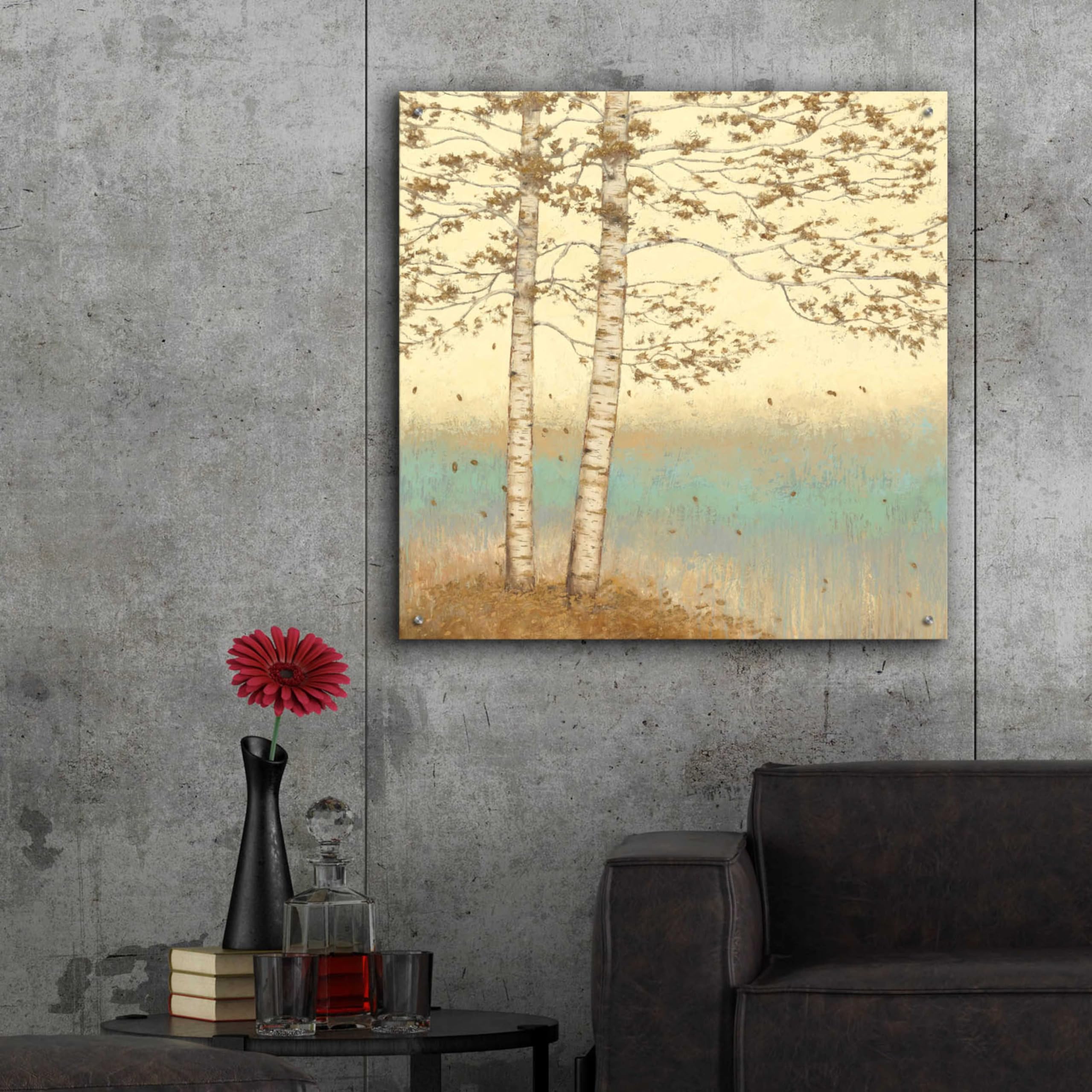 Golden Birch I Acrylic Glass Wall Art by James Wiens - 36x36 Inches Modern Home Decor for Living Room, Bedroom & Office