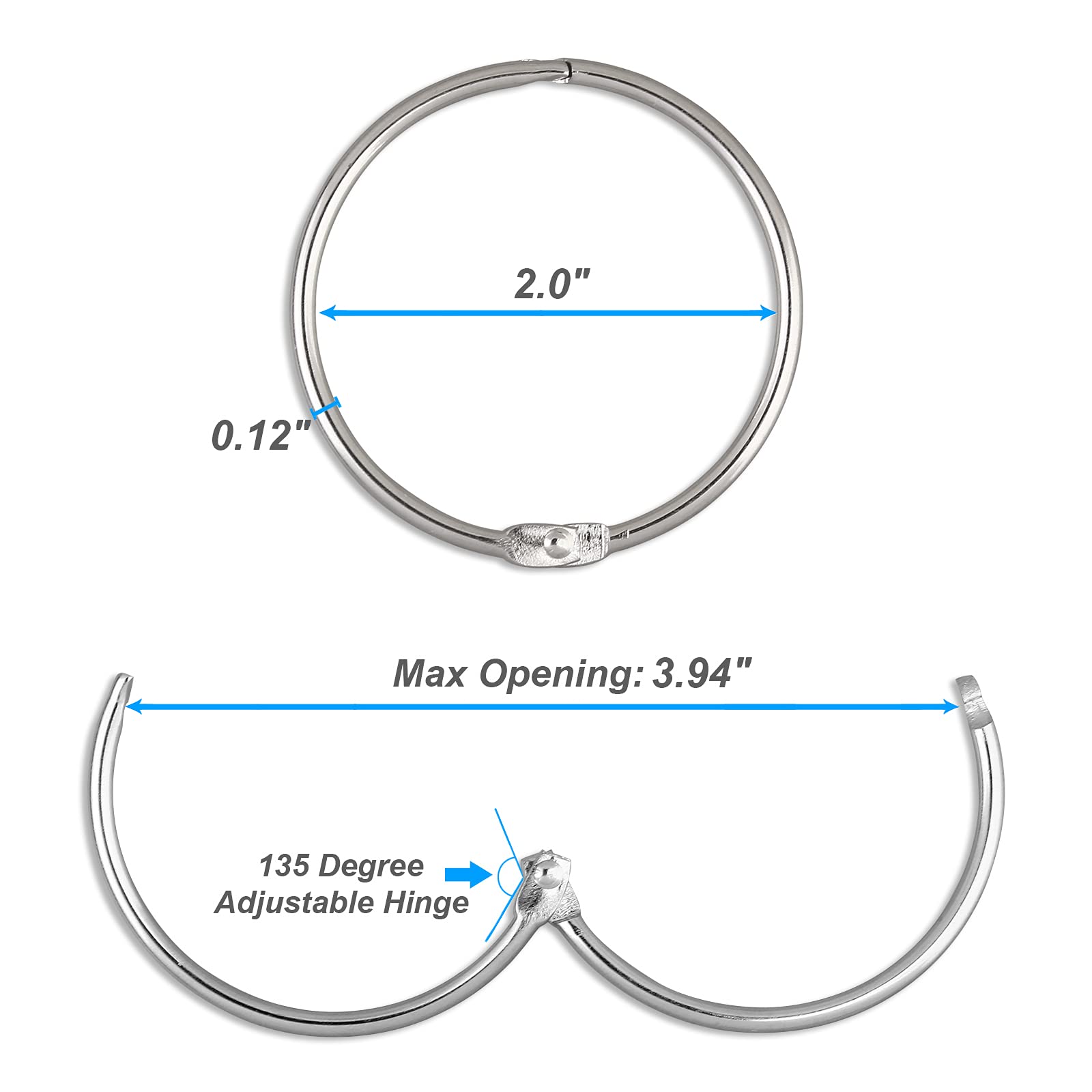 24 Pack Rustproof Metal Shower Curtain Rings - Nickel Finish for Bathroom Decor