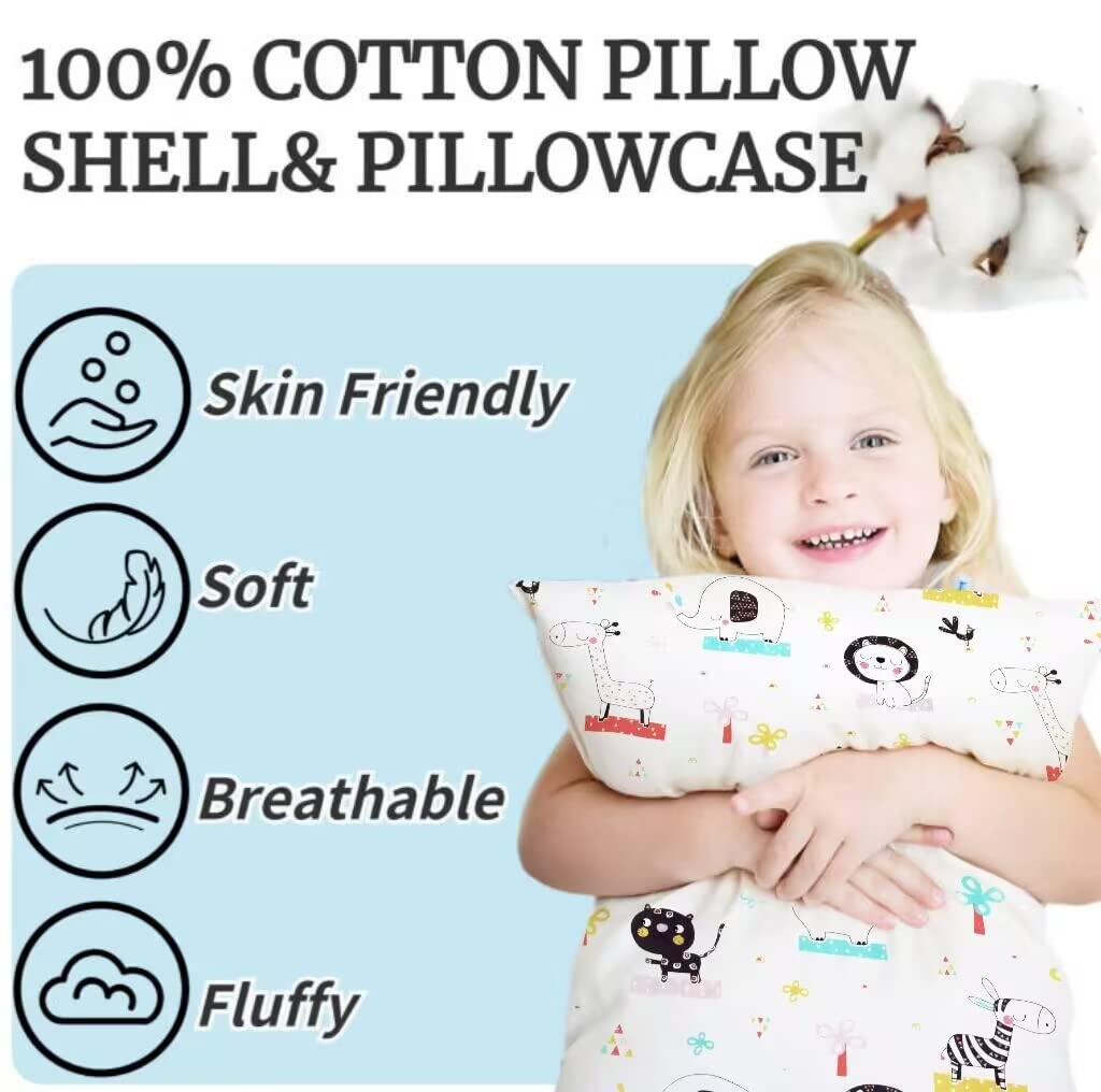 Organic Cotton Toddler Pillow with Pillowcase - 13x18 Inches Hypoallergenic Baby Nursery Pillow for Boys & Girls - Machine Washable, Breathable & Soft - Perfect for Crib, Daycare, Travel & Toddler Bed Set