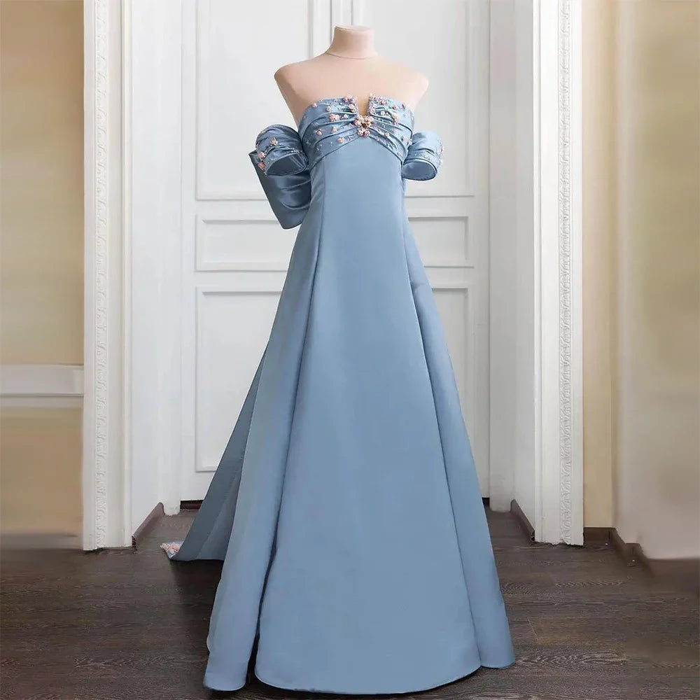 Luxury Dubai Arabic Blue Beaded A-Line Saudi Evening Gown LA72792 - Elegant Formal Dress for Weddings, Galas & Special Occasions