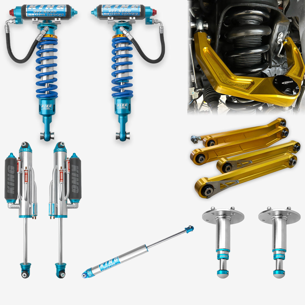 **2021-2023 Ram TRX King 3.0 RR Front Coilovers & 3.5 4-Tube BP Rear Shocks with Kibbetech UCA & Rear Suspension Combo Kit – Off-Road Performance Upgrade for Desert Racing & Overlanding**