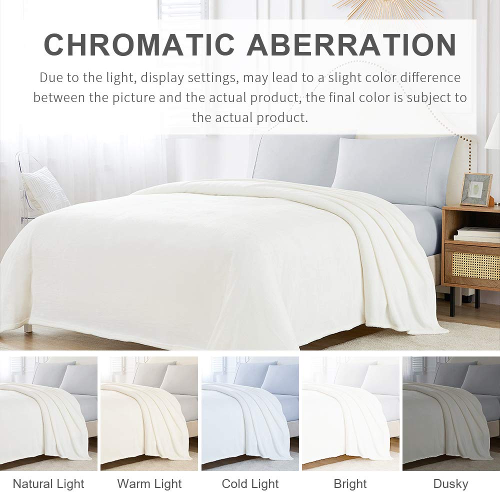 BOURINA Queen Size Fleece Blanket - 90x90 Inch Lightweight Microfiber Throw Blanket for Sofa, Couch & Bed | Soft Flannel Blanket for Camping, Travel & Home Use | Cozy White Blanket for Winter, Gifts & Relaxation