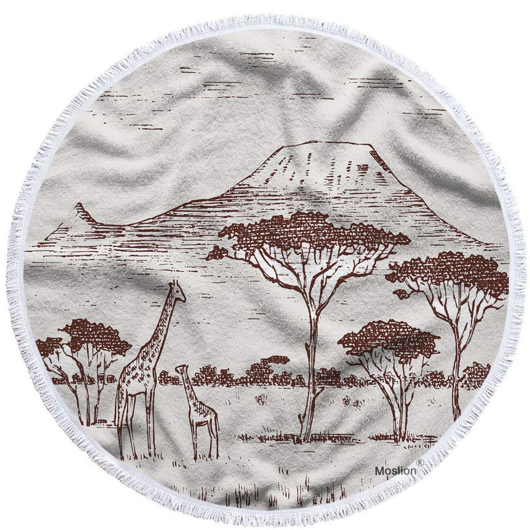 Moslion Oversized 63 Inch Round Beach Towel - Soft Polyester-Microfiber Giraffe Print, African Savannah Animal Safari Theme, Cute Wildlife Design for Pool, Beach, Picnic & Farmhouse Decor