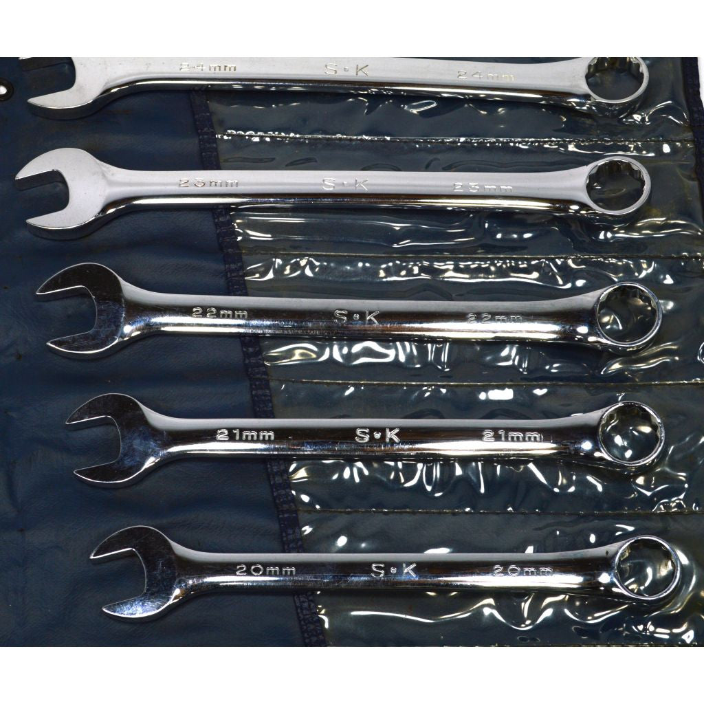 SK SUPERKROME 18-Piece Metric Combination Wrench Set (7-24mm) - 12-Point Professional Grade Tools for Automotive Repair & DIY Projects