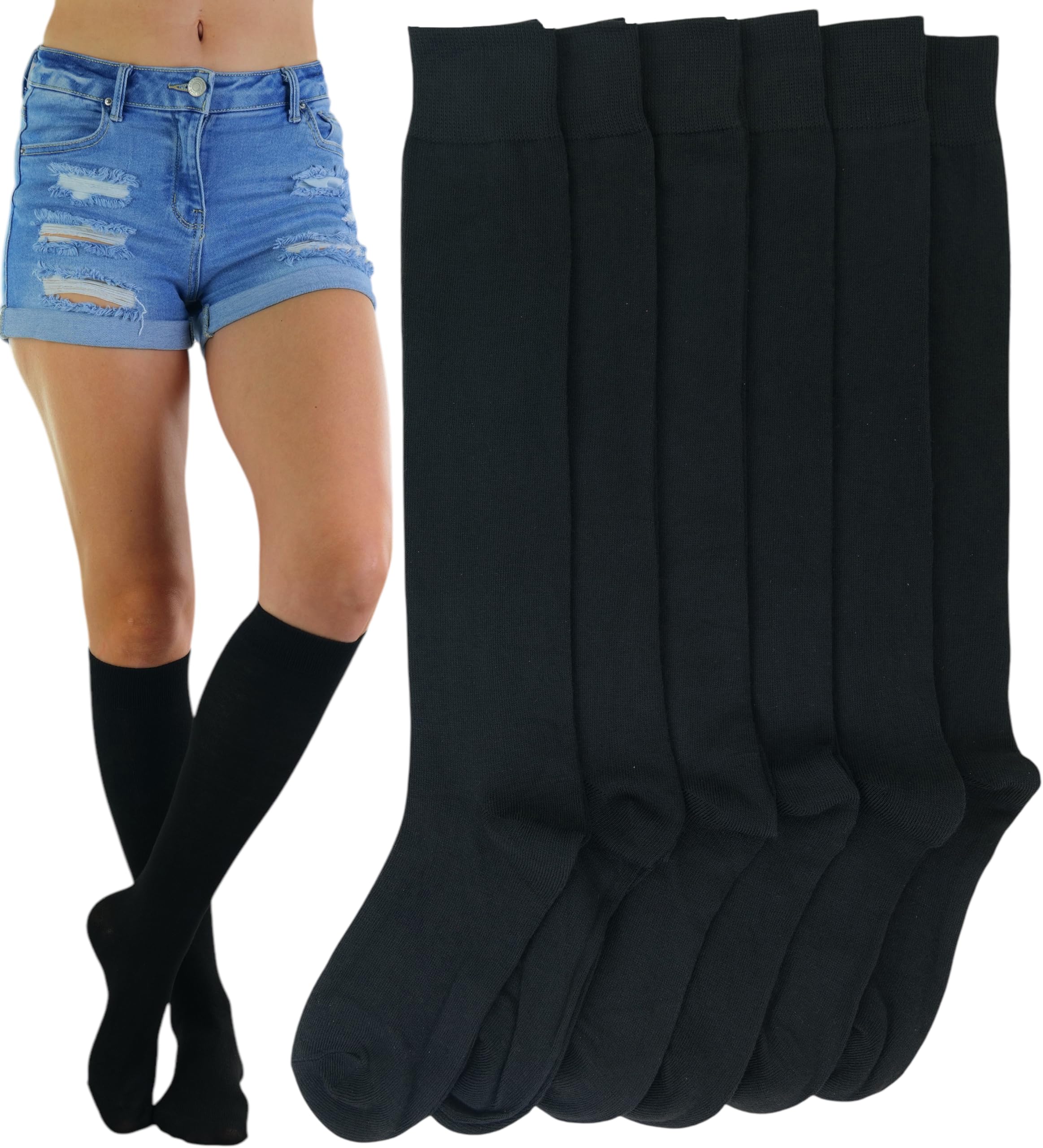ToBeInStyle Women's Knee High Socks - Pack of 6 or 12 - Comfortable & Stylish Crew Socks for Work, Boots & Winter Outfits