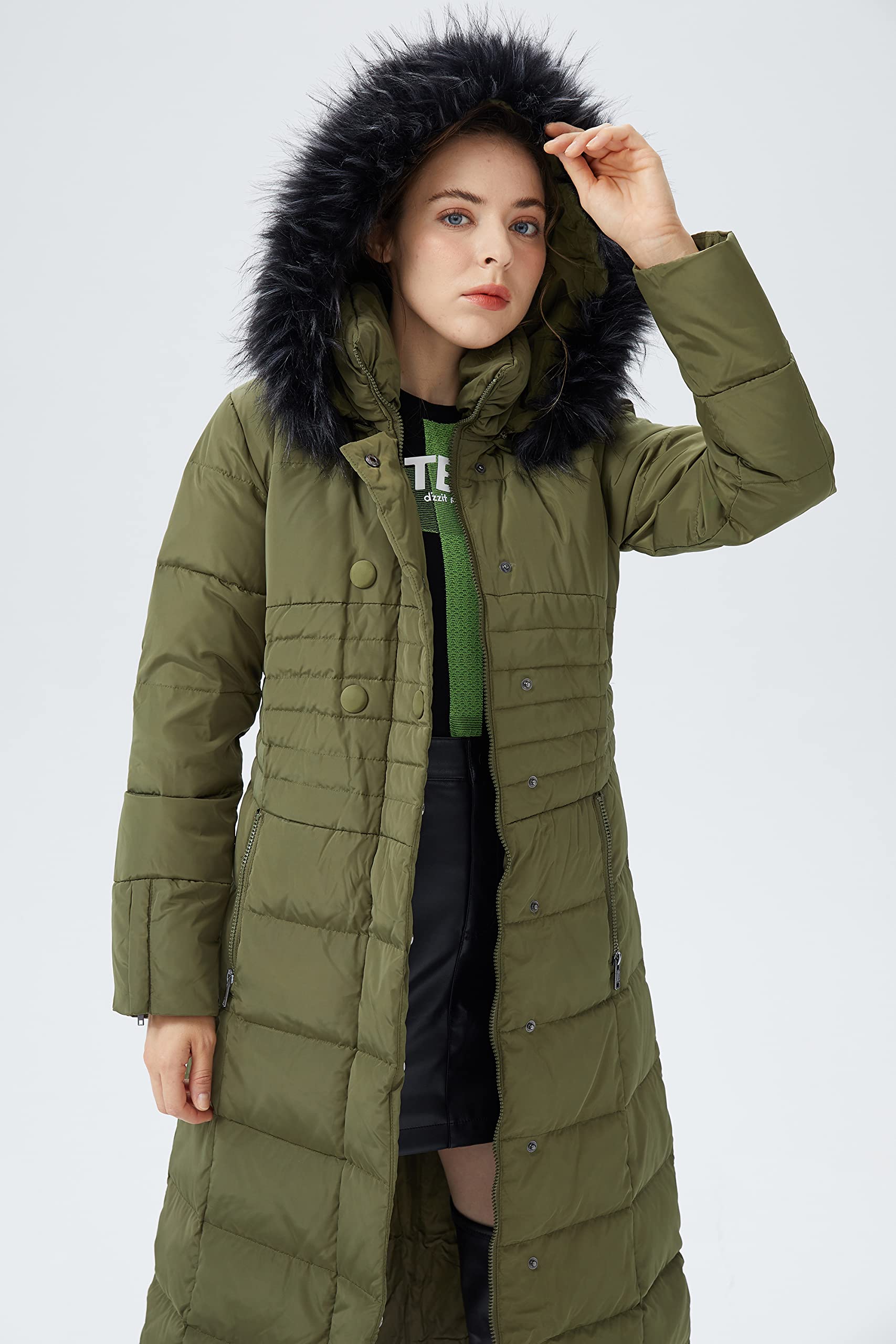 Orolay Women's Winter Warm Hooded Down Jacket with Fur Trim - Long Puffer Coat for Cold Weather, Outdoor Activities & Daily Wear