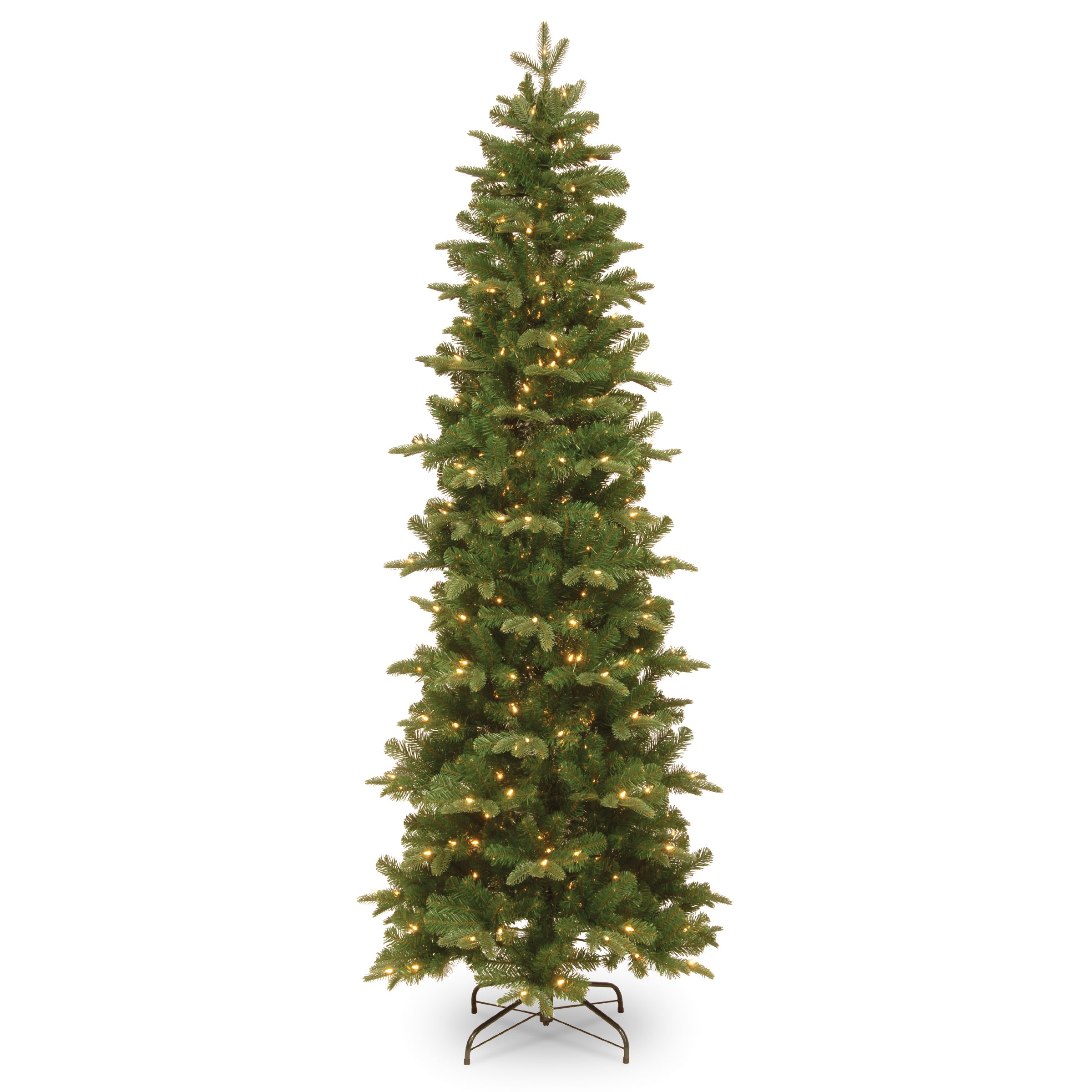 6.5 ft Pre-Lit Prescott Pencil Slim Christmas Tree with 300 Clear LED Lights - Perfect for Small Spaces, Apartments & Office Decor