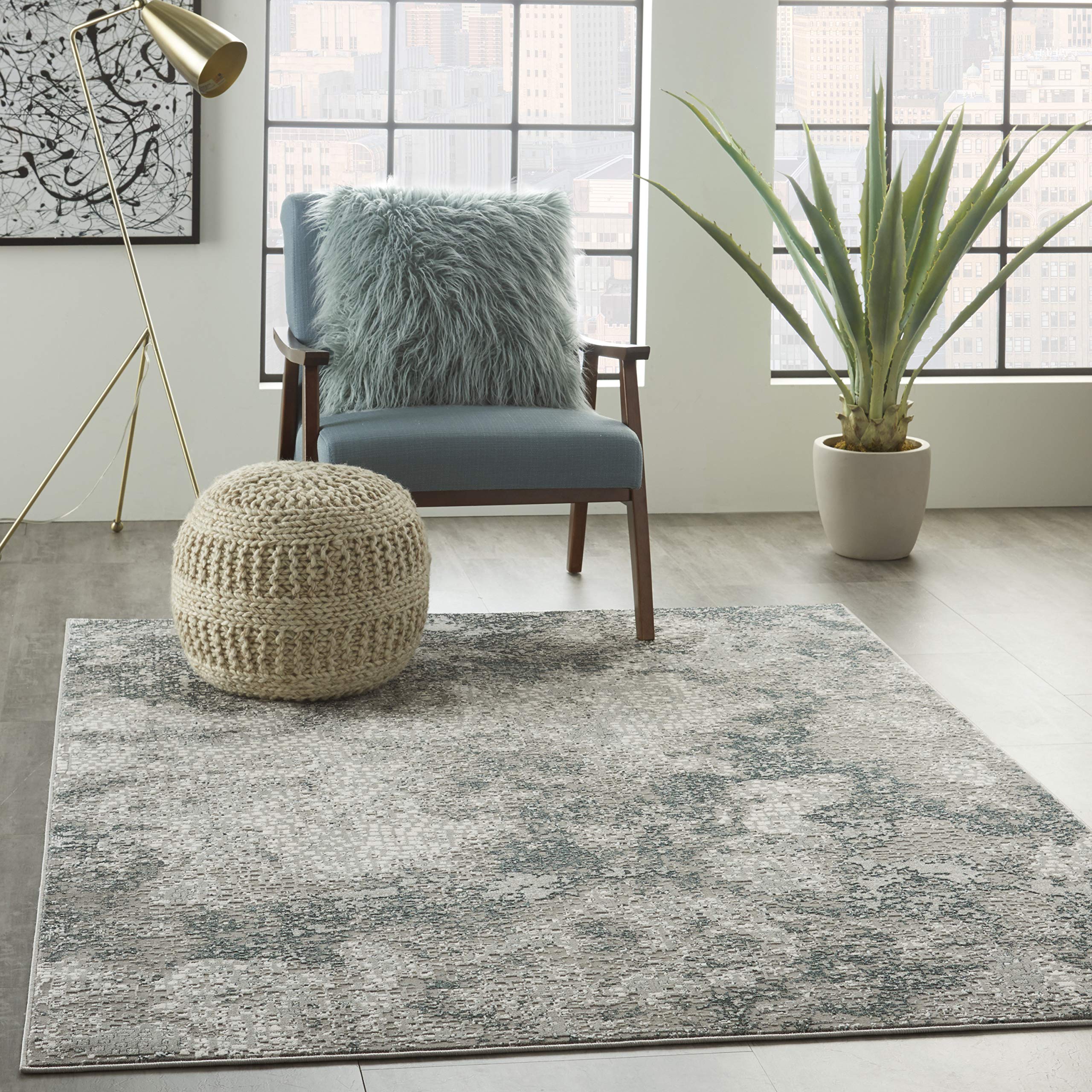 Michael Amini Nourison MA90 Uptown Abstract Grey Area Rug 5' x 7' (5'3
