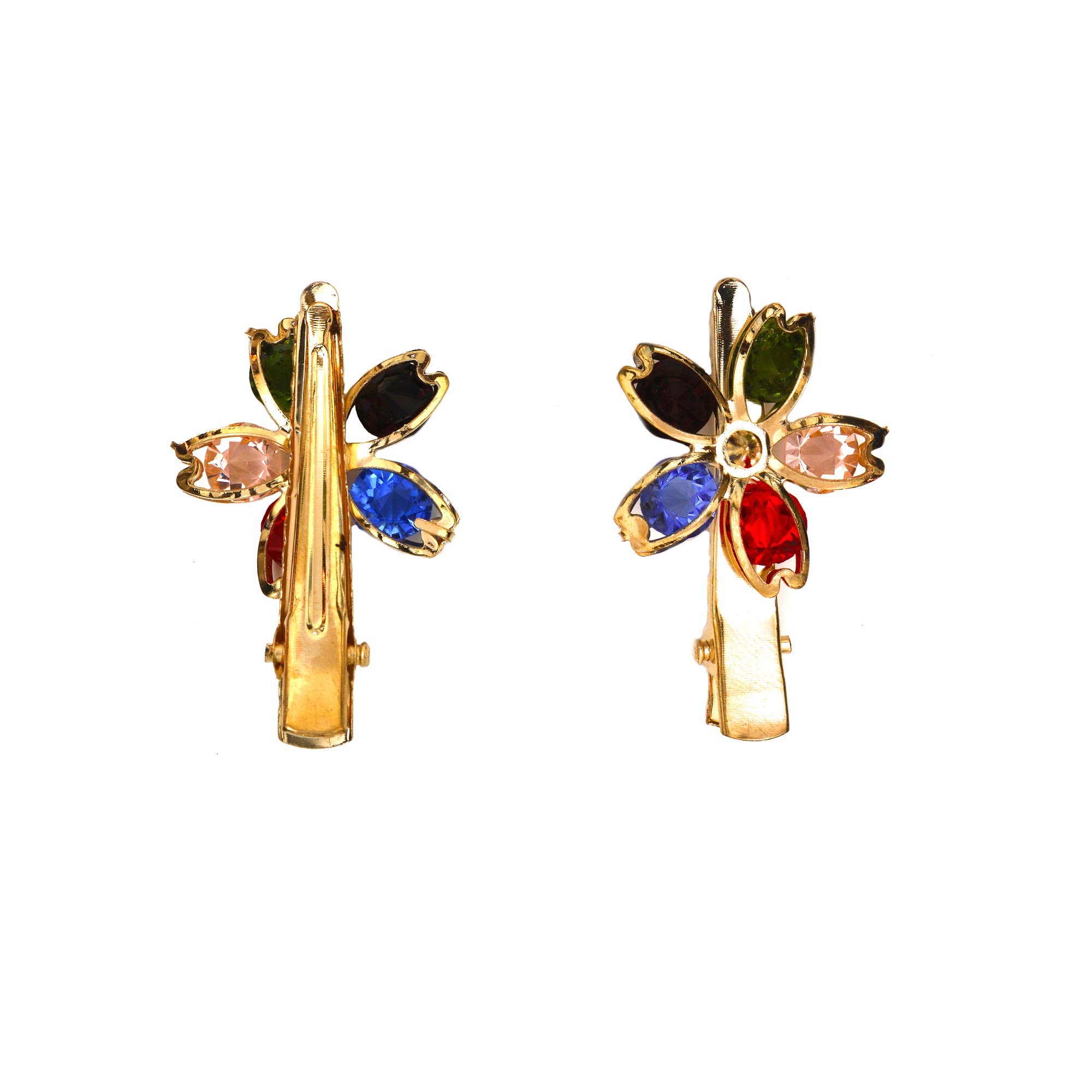 Paradise® Women's Floral Hair Clips Set - 2 Red Flower & 2 Multicolor Tic-Tac Hairpins for Girls, Teens & Kids | Perfect for Weddings, Parties & Everyday Wear