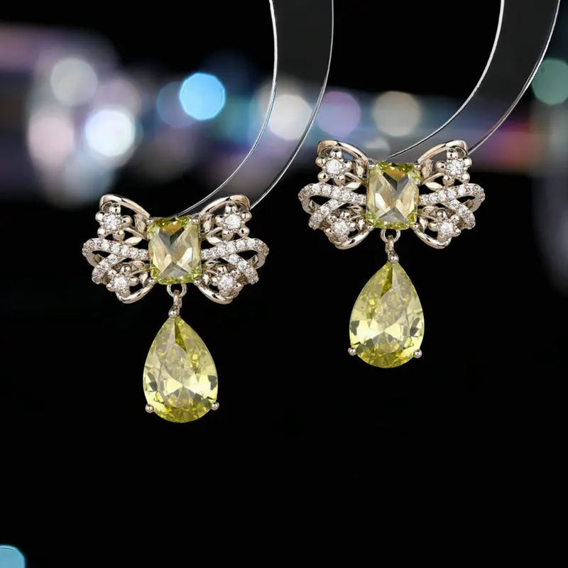 Elegant Crystal Cubic Zirconia Droplet Bow Earrings for Women - Fashion Jewelry Accessories - Perfect for Parties, Weddings & Special Occasions
