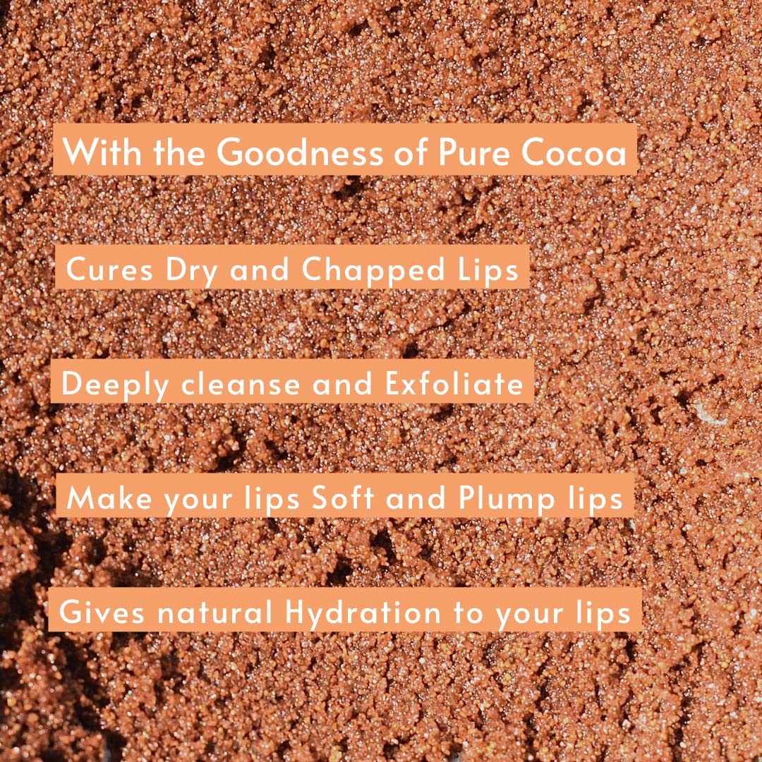 Organic Cocoa Brownie Chocolate Lip Scrub - Vegan Exfoliator for Soft, Smooth Lips | Heals & Moisturizes Dark, Chapped Lips | Men & Women | Perfect for Winter Care & Pre-Makeup Prep