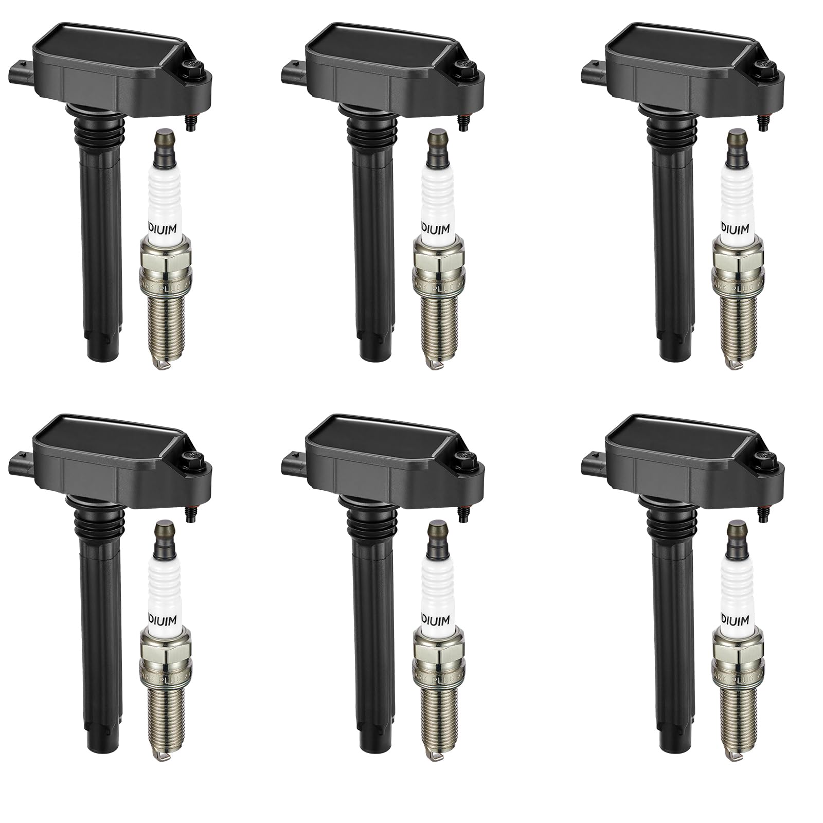 BDFHYK Ignition Coil Pack UF807 & Iridium Spark Plugs 93175 - Compatible with Chrysler Pacifica, Dodge Durango, Jeep Grand Cherokee/Wrangler, Ram 1500 3.6L V6 (68223569AB, LKR7DIX-11S) - 6-Piece Set for Improved Engine Performance & Fuel Efficiency