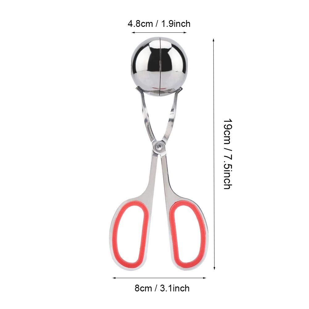 Non-Stick Stainless Steel Meatball Scoop & Ice Tongs - Rice Ball Maker, Cookie Scoop with Anti-Slip Rubber Handle (Red) - Perfect for Cooking, Baking, and Serving Meatballs, Ice Cubes, Cookies