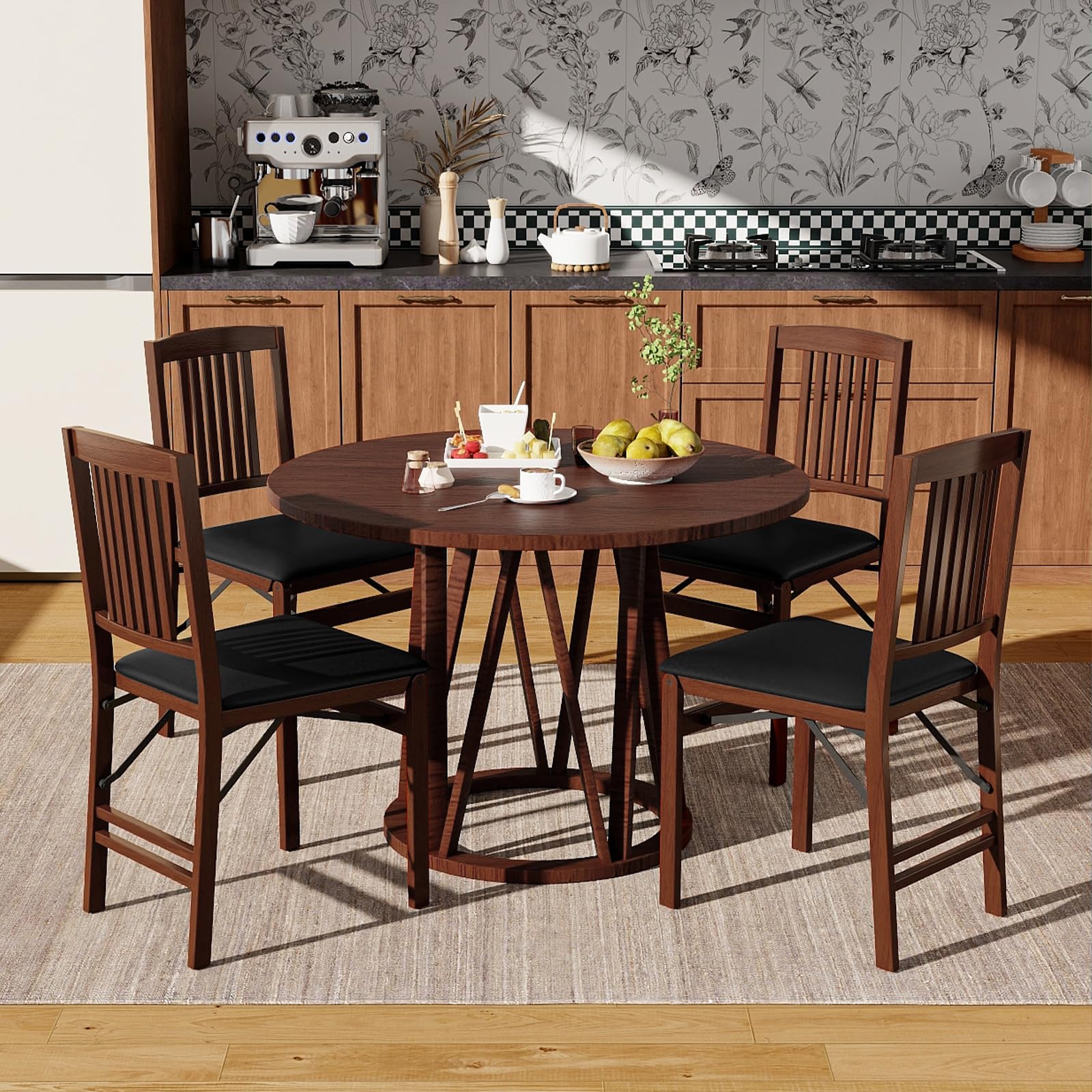 Giantex Solid Wood Folding Dining Chairs Set of 2 - 400 Lbs Capacity Foldable Kitchen Chairs with Padded Seat, No Assembly Armless Side Chairs for Small Space - Perfect for Apartments, Dining Rooms & Kitchenettes (Brown & Black)