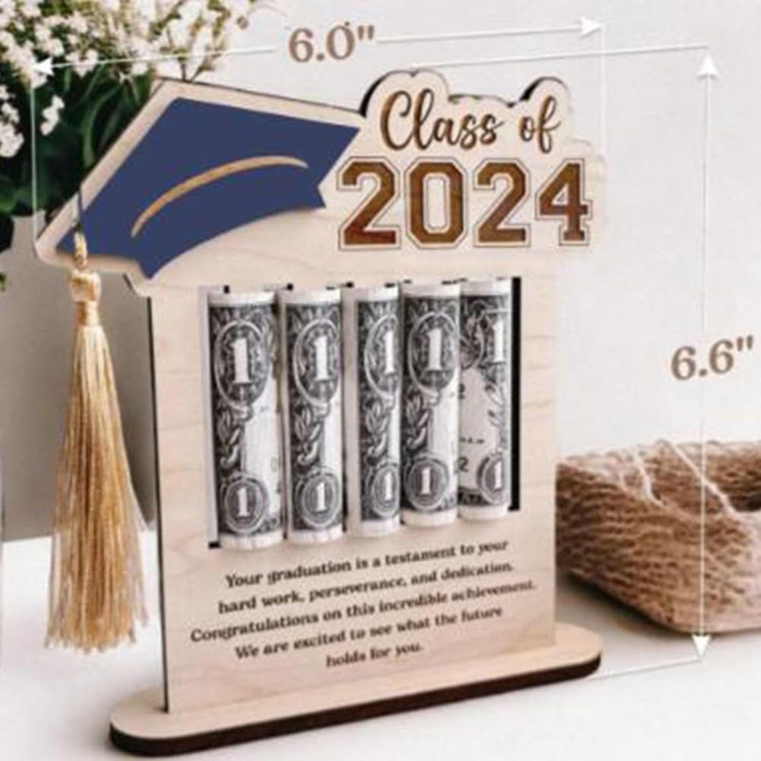 2024 Graduation Wallet & Cash Clip Set - Personalized Wooden Graduation Card Box - Unique Graduation Gift for Students - Perfect for Graduation Parties & Celebrations (Green) - Ideal for Commencement, Gifts & Money Storage