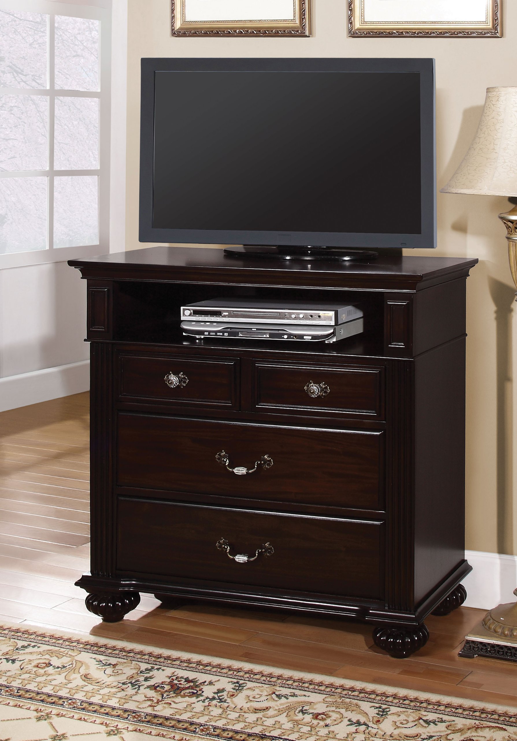 Furniture of America Malierd TV Stand with Storage Drawers - Dark Walnut Finish TV Media Console for Living Room, Bedroom & Home Theater