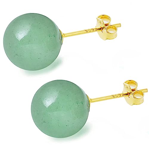 18K Gold Sterling Silver Handmade 8mm Green Jade Stud Earrings for Women – Elegant Lucky Jewelry Gift for Birthday, Anniversary & Graduation – Perfect for Daily Wear, Office & Special Occasions