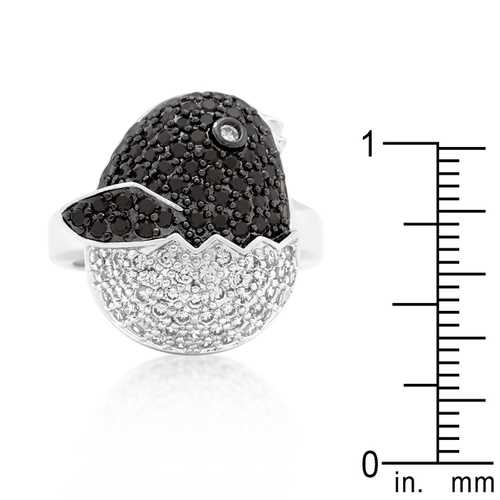 Black and White Cubic Zirconia Baby Chick Ring - Elegant Jewelry Gift for Women, Girls - Perfect for Easter, Birthday, Mother's Day & Everyday Wear