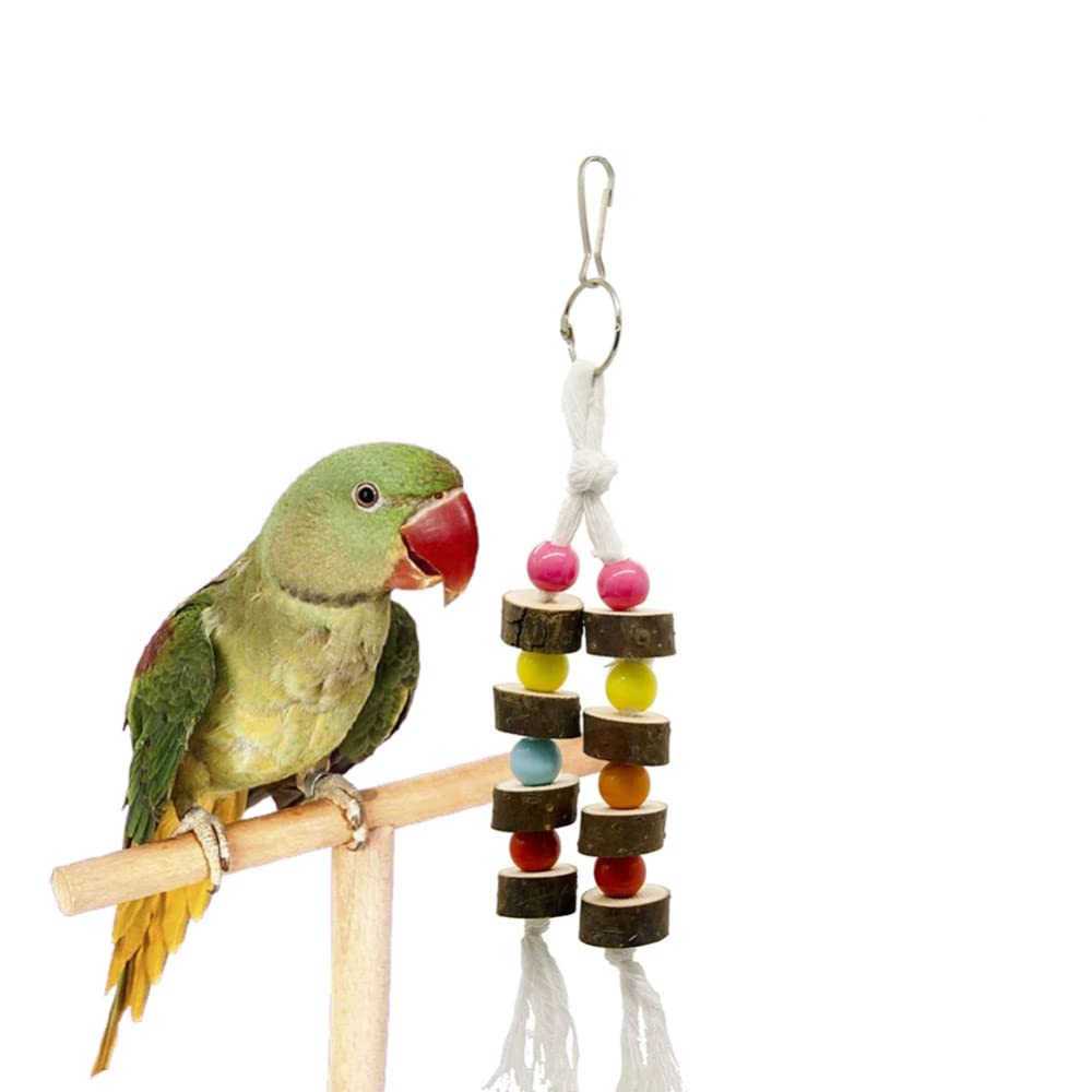 EastVita Natural Wooden Bird Chew Toys - Colorful Hanging Rattan Ball Swing & Perch Stand for Parrots, Conures, Cockatiels, Parrotlets, Lovebirds & Budgies - Perfect for Cage Enrichment & Playtime Activities