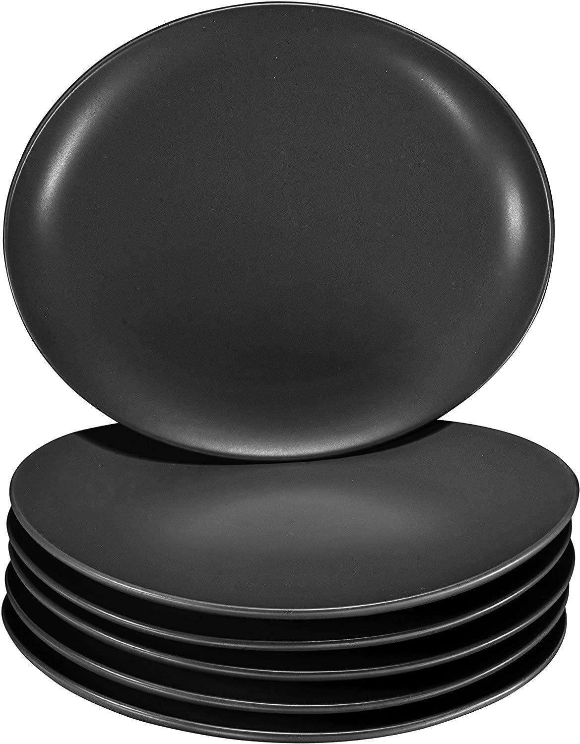 Premium NJSV 11-Inch Black Ceramic Dinner Plates Set of 6 - Mikalo Elegant Dishware for Fine Dining, Restaurants & Home Kitchen Use