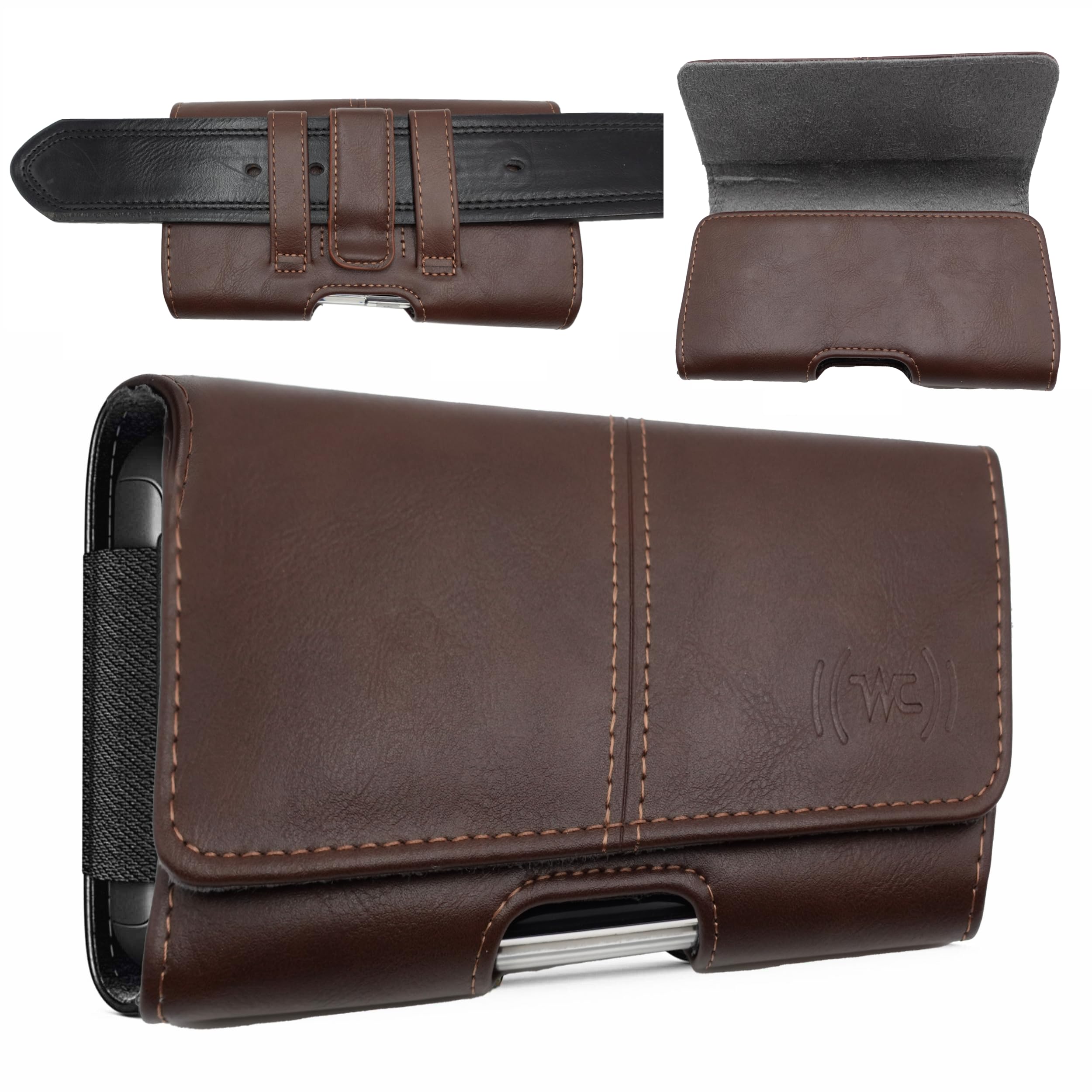Premium Leather Phone Holster for iPhone SE/8/7/6s - Horizontal Belt Clip Pouch with Secure Loop | Durable Protective Case Holder for Men (Brown, Small) | Ideal for Work, Travel & Outdoor Activities