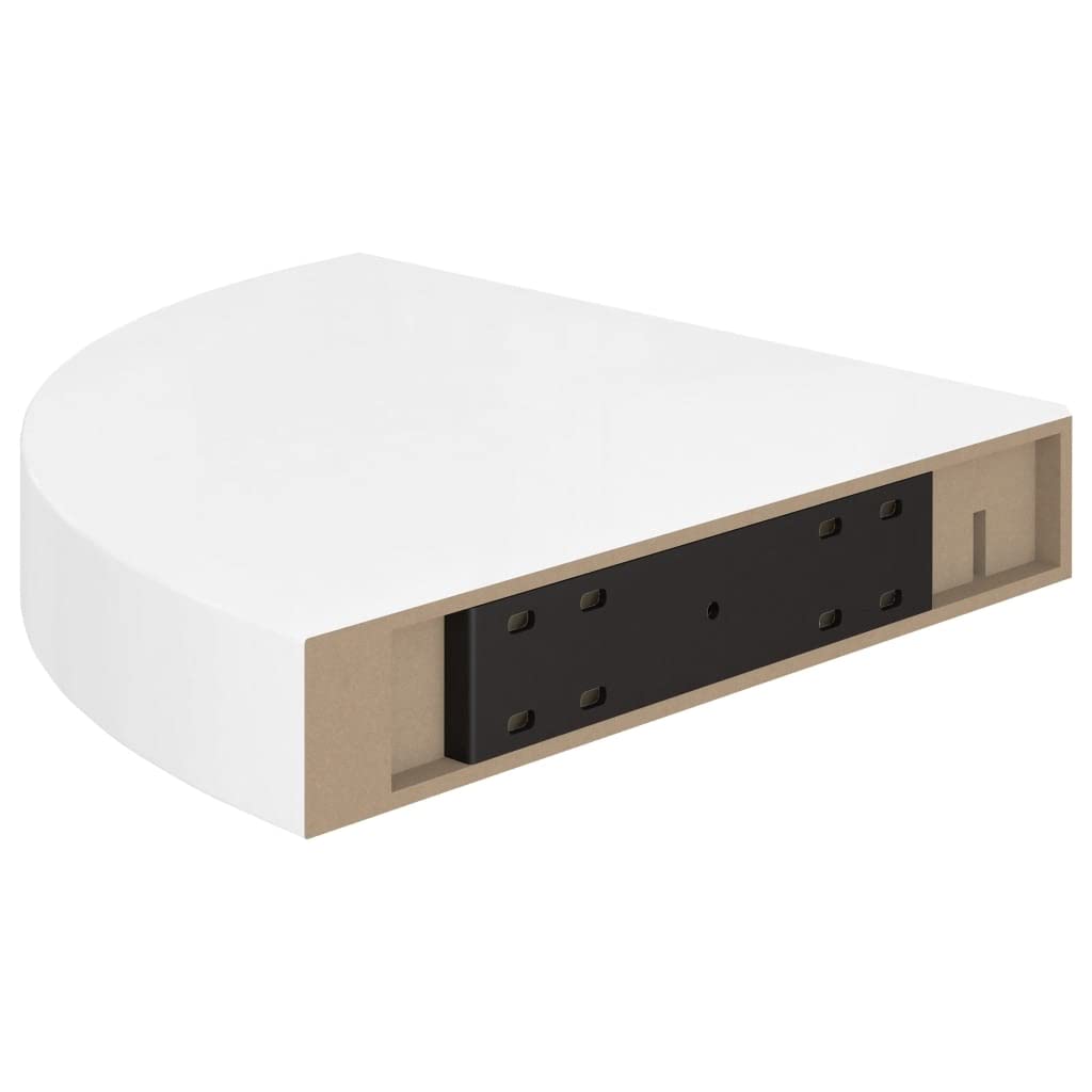 Floating Corner Shelf - White High Gloss MDF Wall Mounted Storage (9.8