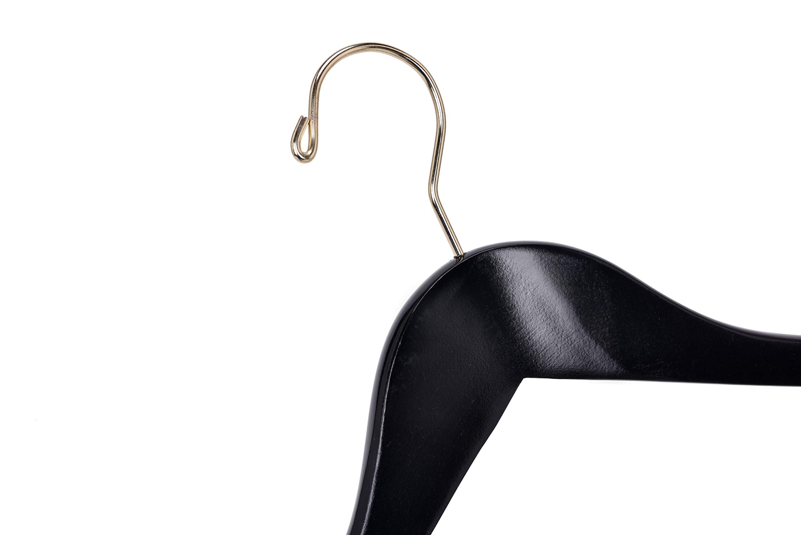 Premium Black Semi-Curved Wooden Suit Hangers - 20-Pack Smooth Finish Solid Wood Coat Hangers with Swivel Hook for Jackets, Pants & Dresses - Durable Closet Organizer for Wardrobe & Travel (Black & Gold, 20 Count) - Perfect for Home, Office & Luxury Hotels